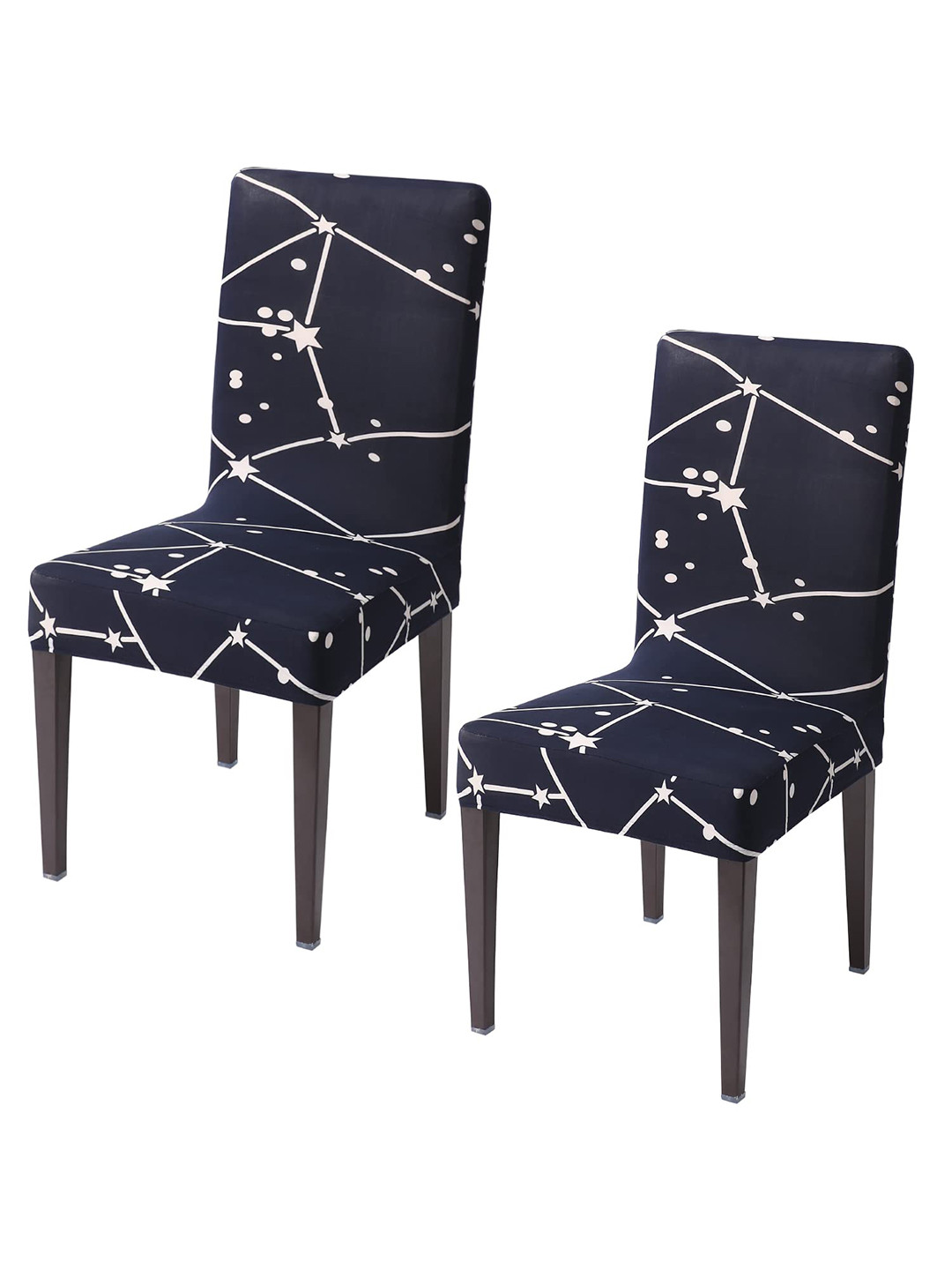 HOKIPO 2-Piece Navy Blue& White Printed Stretchable Chair Covers