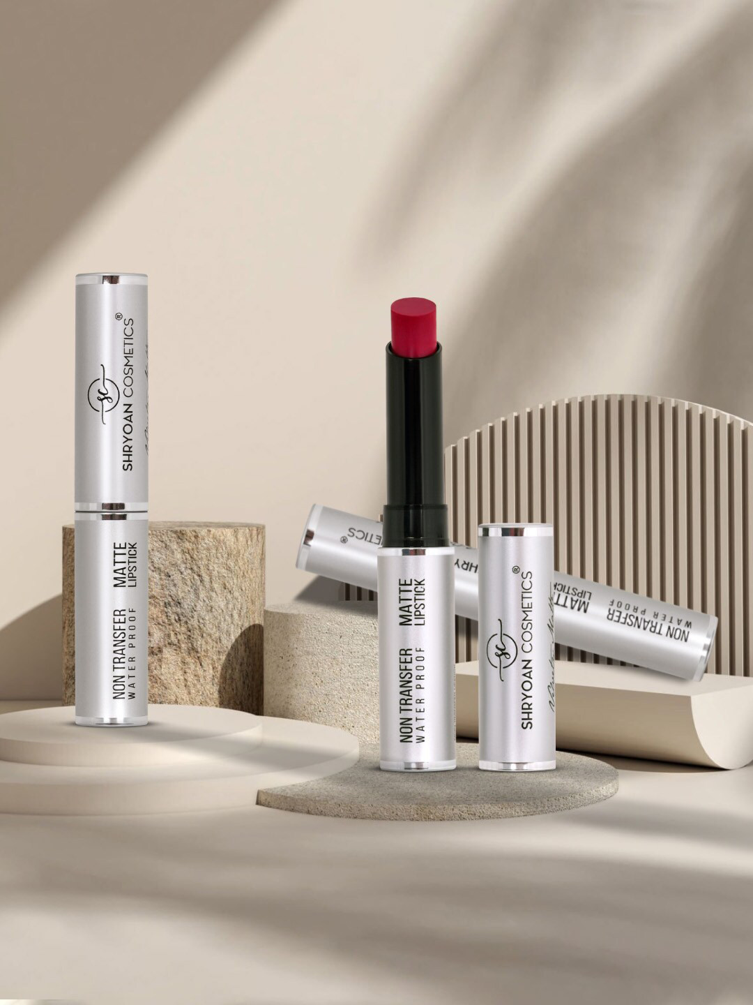 SHRYOAN Set Of 3 Non Transfer Bullet Lipstick- 3.5g Each - Jam Berry-Godiva-Light Mahroon