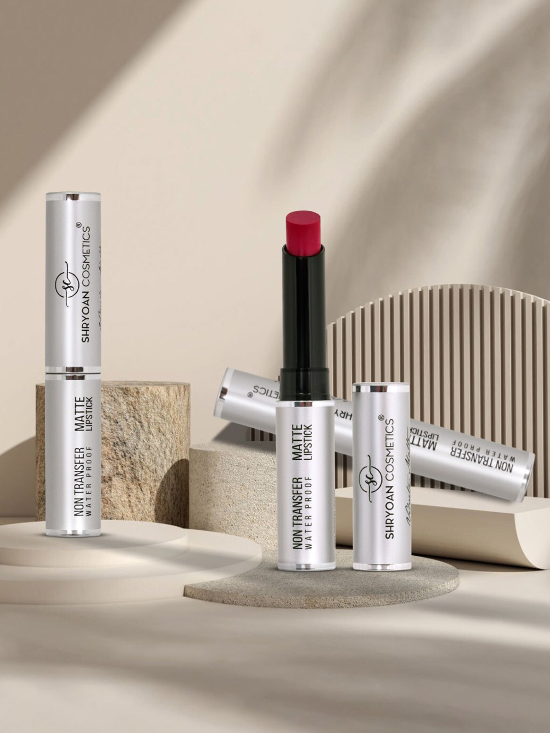 SHRYOAN Set Of 3 Non Transfer Matte Bullet Lipstick-3.5g Each-Code Red-Vice Wine-Rich Red