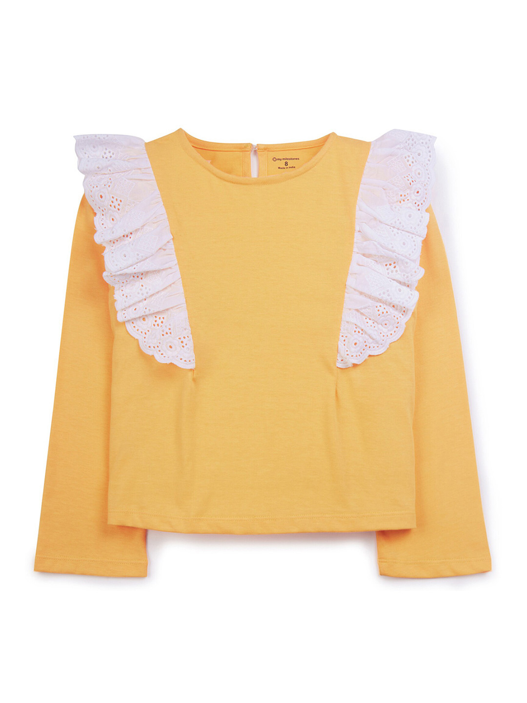 My Milestones Girls Round Neck Lace Ruffles Cotton Top