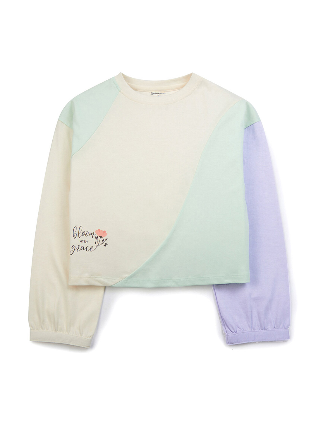 My Milestones Girls Colourblocked Drop Shoulder Sleeves Cotton Top