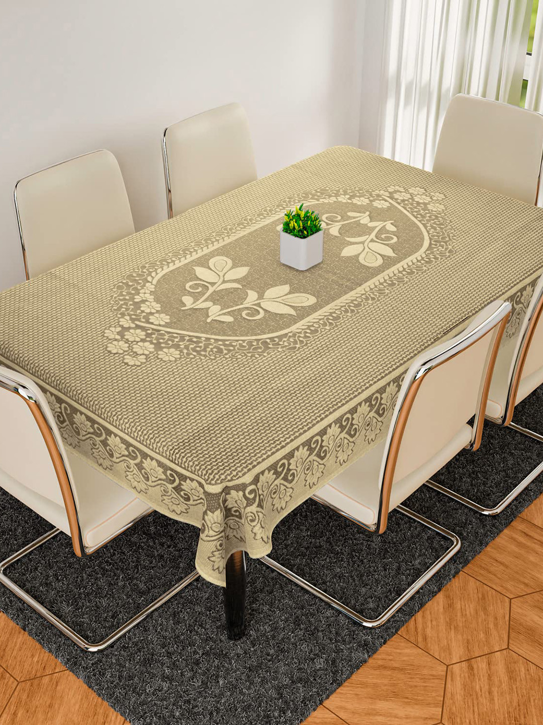 Dakshya Industries Brown Self-Design Cotton 6-Seater Rectangle Table Cover
