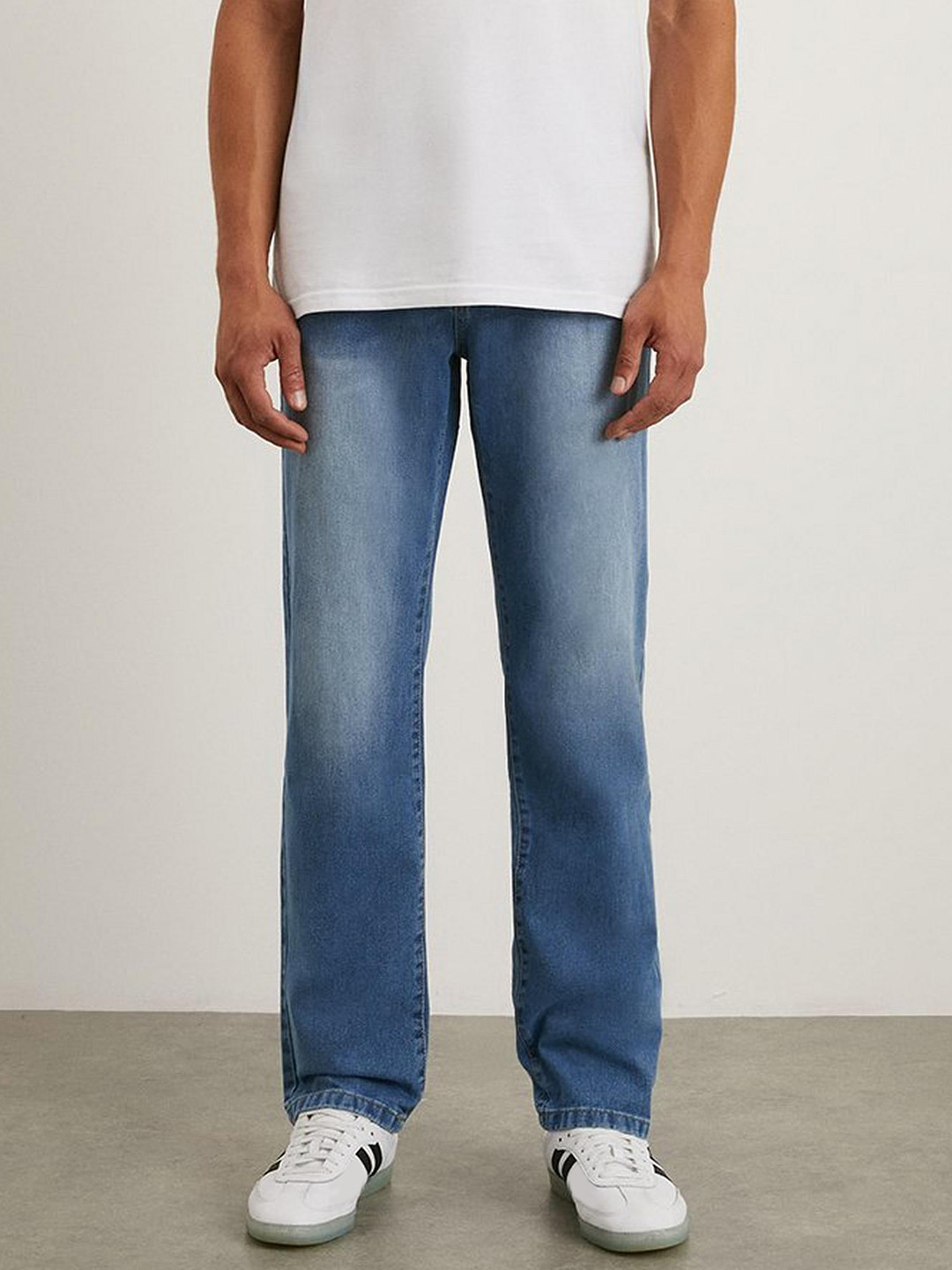 Burton Men Stone Wash Straight Fit Pure Cotton Light Fade Jeans