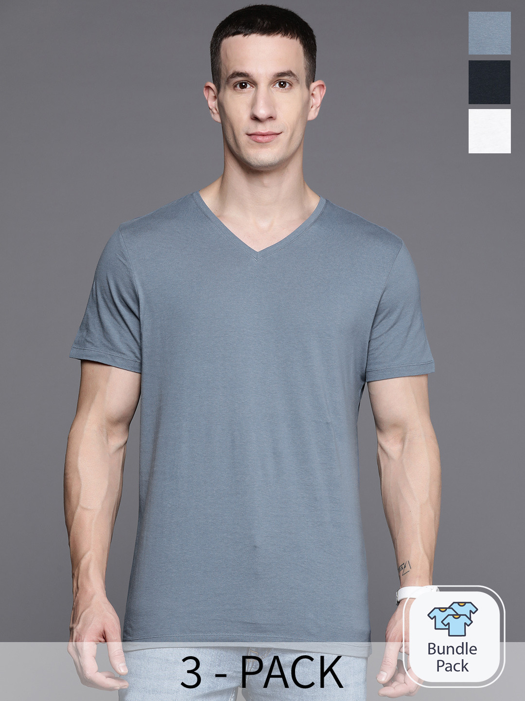 Burton Pack of 3 V-Neck Pure Cotton T-shirt