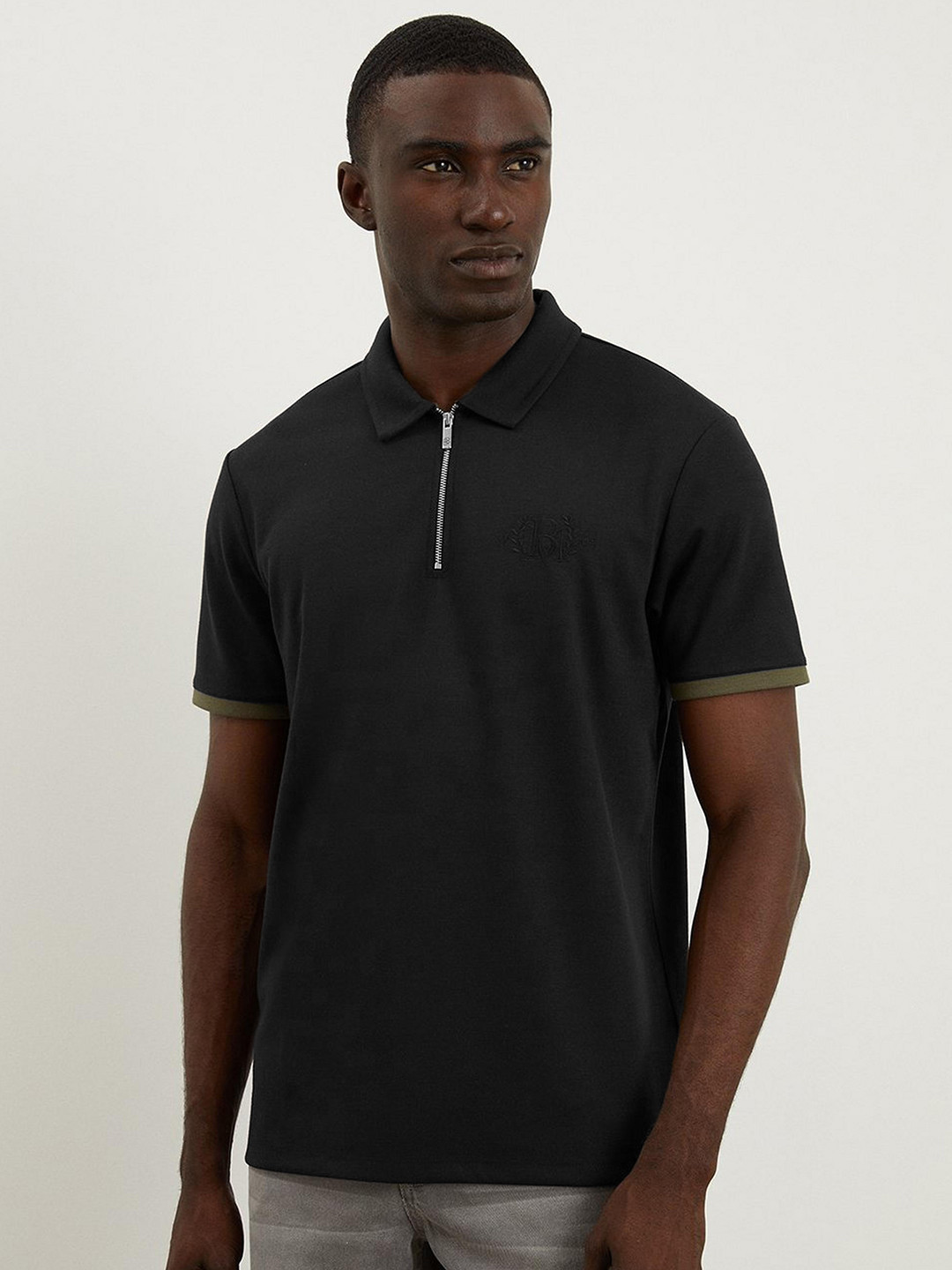 Burton Men Embroidered Zip-Neck Polo Collar T-shirt