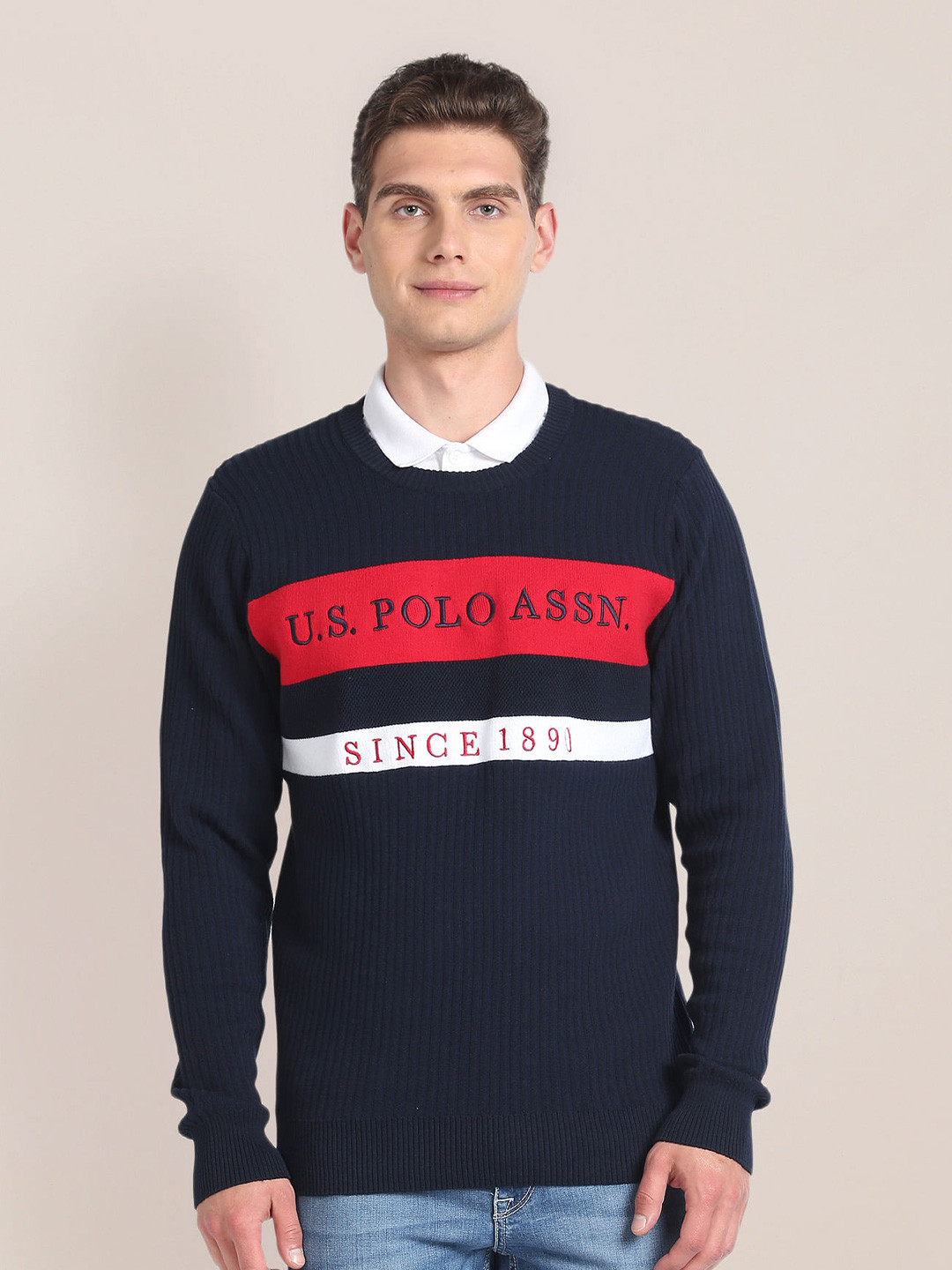 U.S. Polo Assn. Striped Round Neck Pullover Sweater