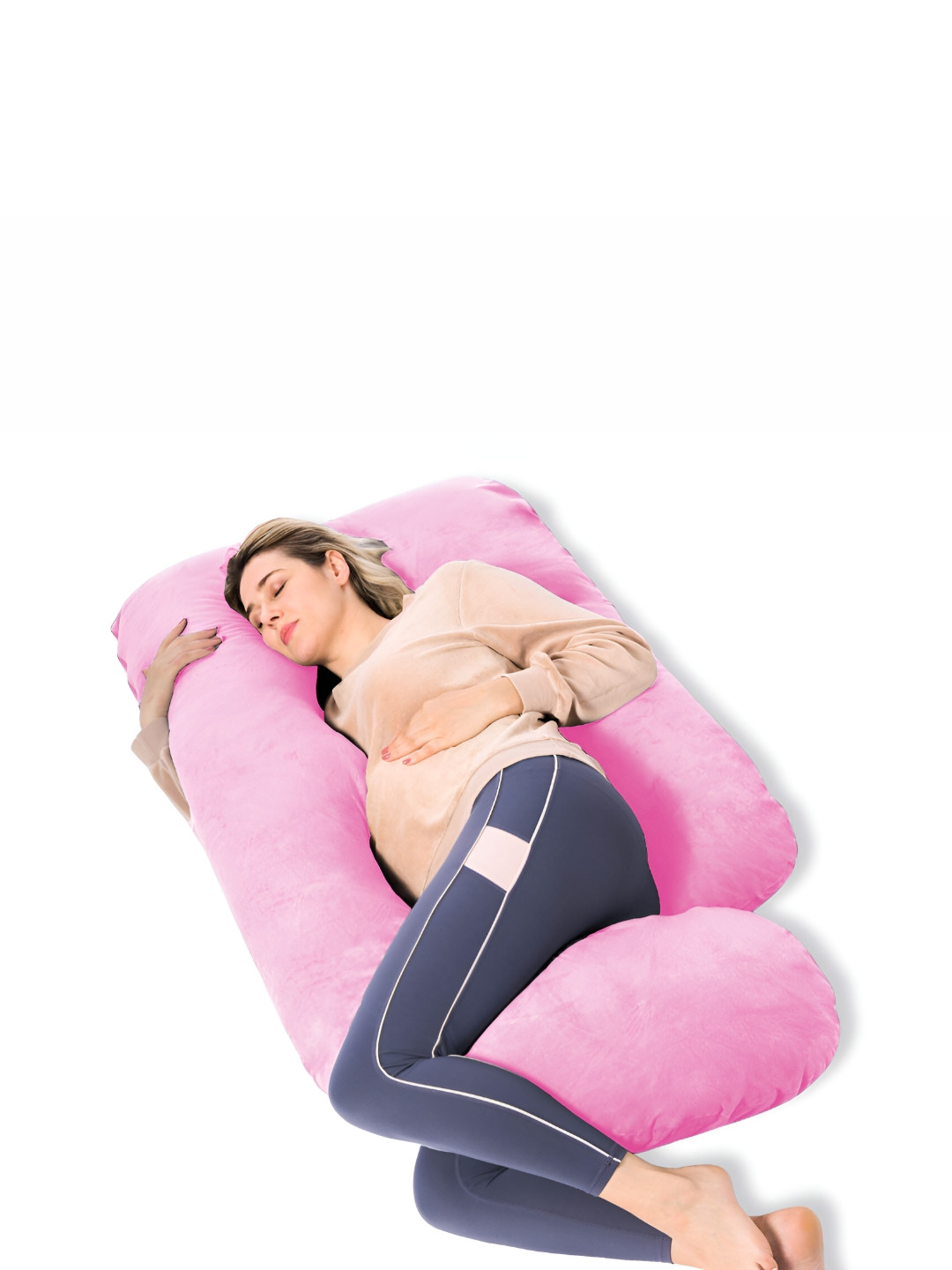 DADDY COOL Pink Solid Faux Velvet Ultra Soft Fibre Maternity Pillow-10 x 30 x 58 cm