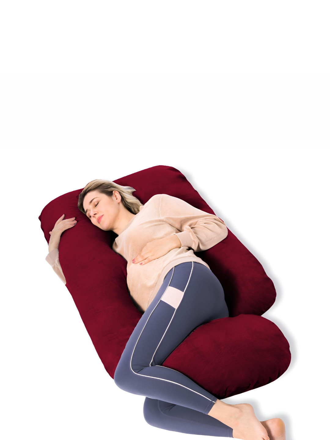 DADDY COOL Velvet J Maroon Solid Faux Velvet Ultra Soft Fibre Maternity Pillow-10 x 30 x 58 cm