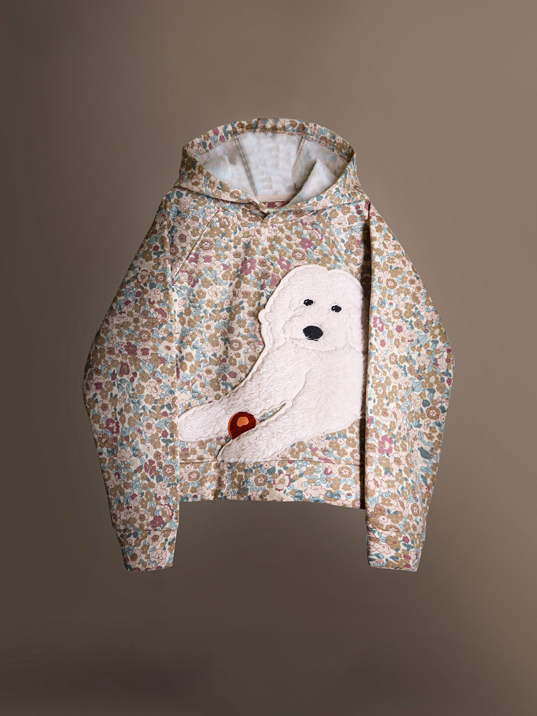 Cherry Crumble Kids Floral Printed Dog Applique Hooded Sweatshirt