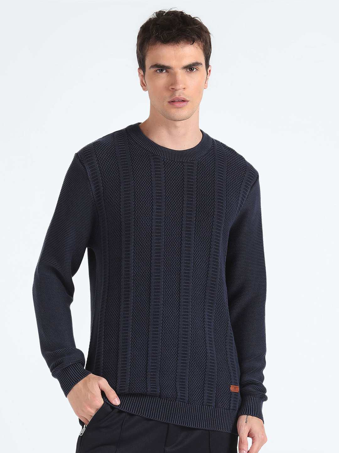 Flying Machine Self Design Pure Cotton Pullover