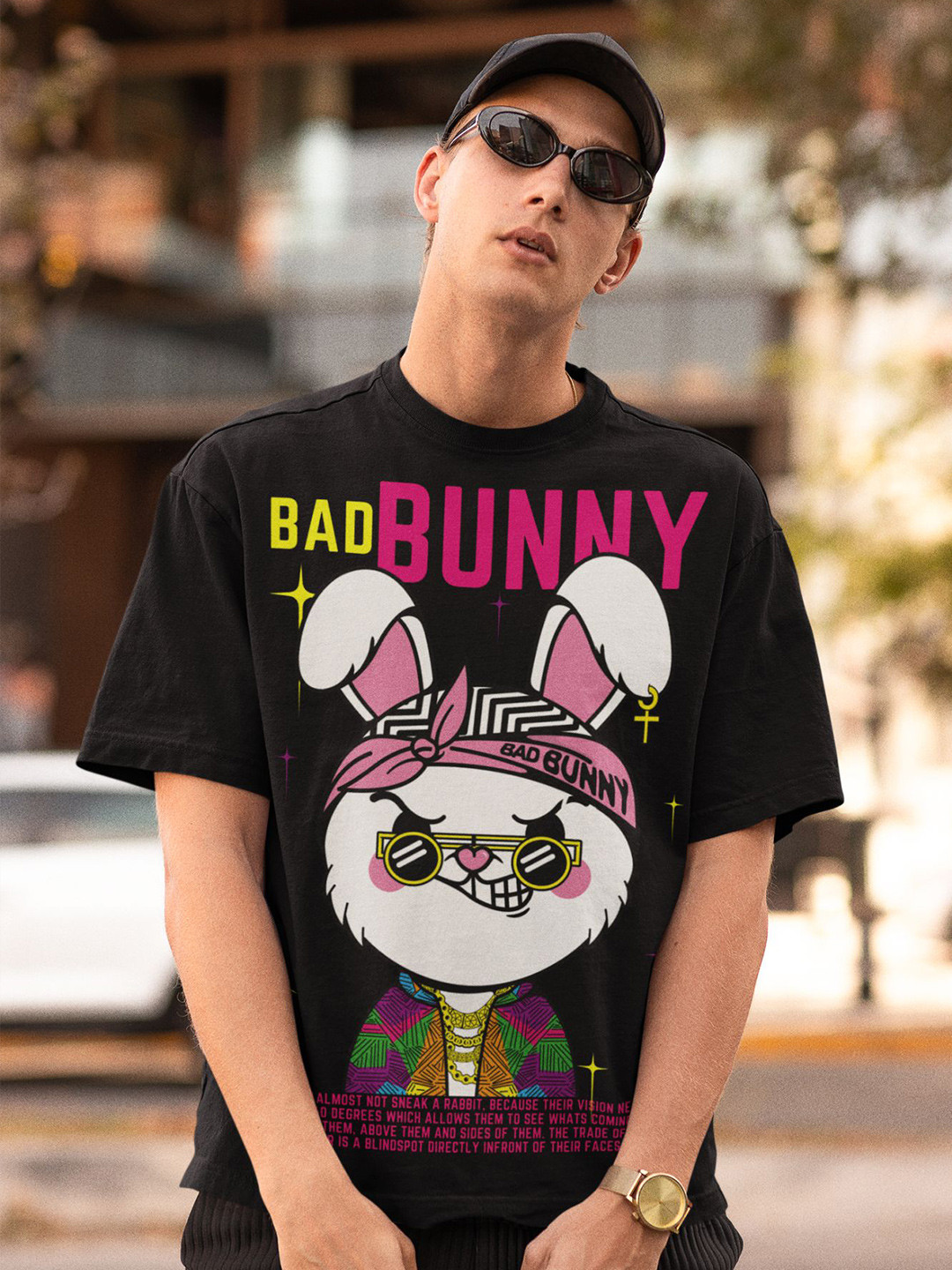 CAPTCHA Bad Bunny Printed Drop-shoulder Pure Cotton Oversized Tshirt