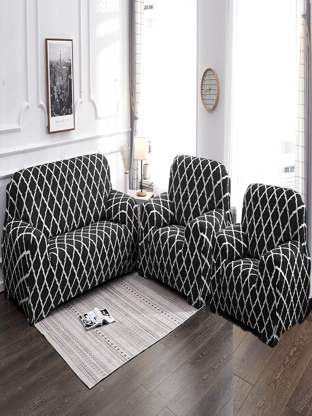 Stuff N' Fluff Black & White Checked Durable 5 Seater Sofa Covers