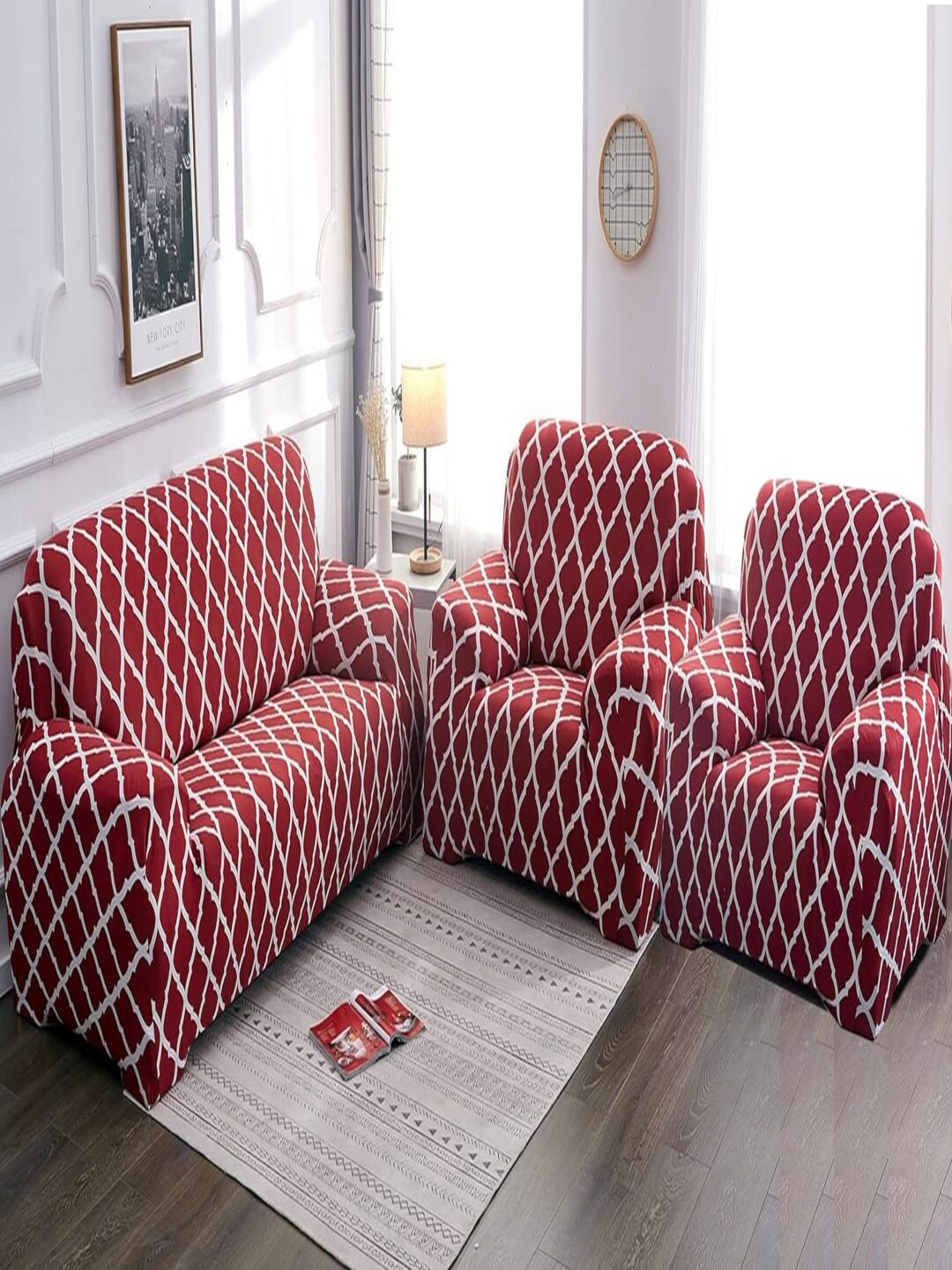 Stuff N' Fluff Red & White Checked Durable 5 Seater Sofa Covers