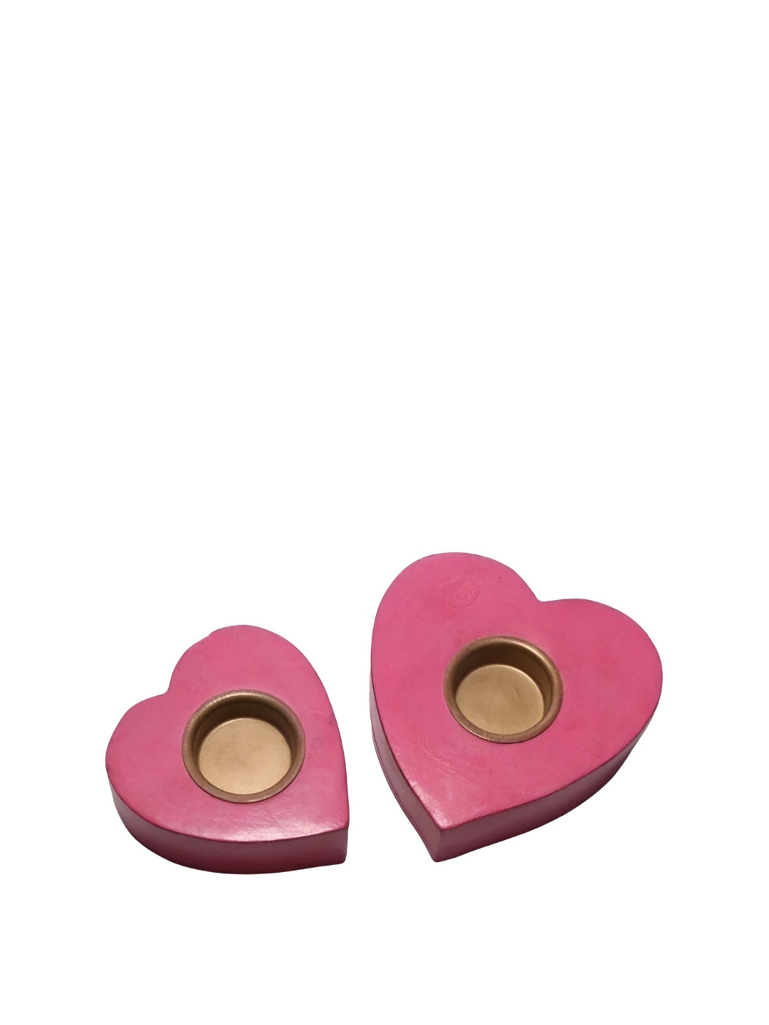 CasaGold Heart Candle Pink Wood Natural Living Room Set of 2 Medium Showpieces - 5.1 Inches