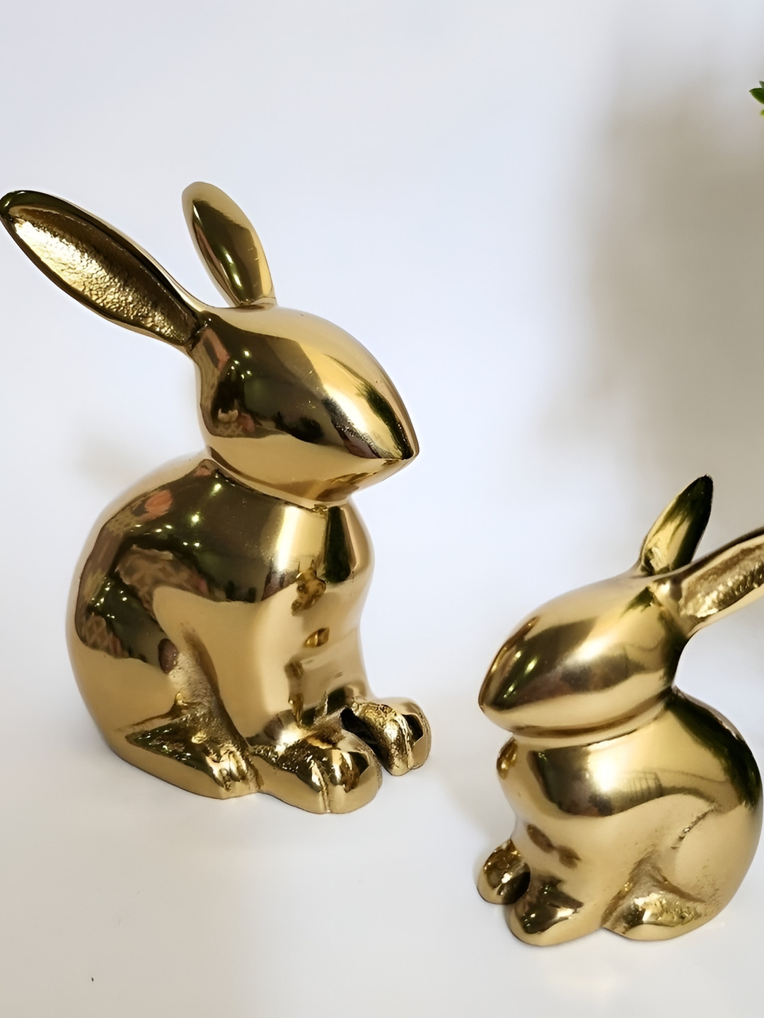 CasaGold Easter Bunny Gold Metal Metallic Living Room Set of 2 Small Showpieces - 5.5 Inches
