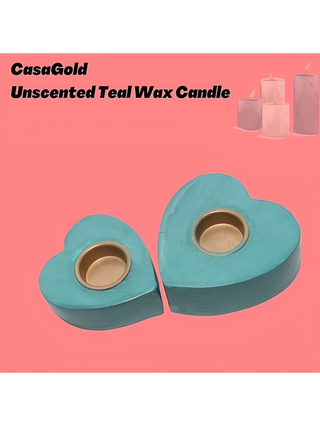 CasaGold Heart Candle Green Wood Natural Living Room Set of 2 Medium Showpieces - 2 Inches