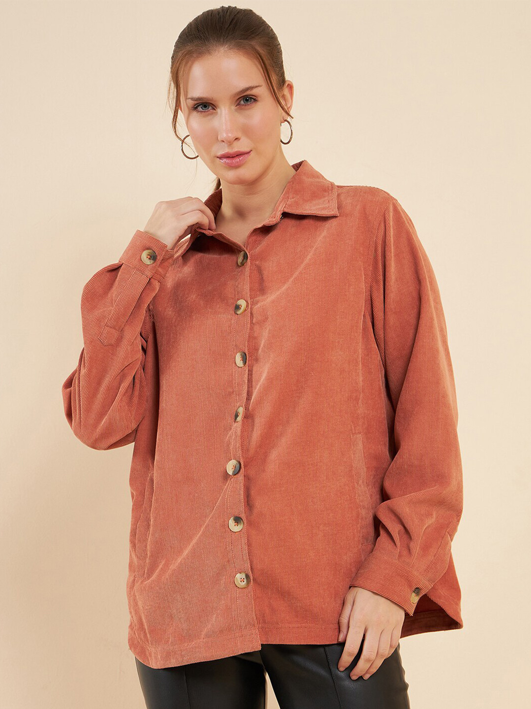 Antheaa Rust Comfort Fit Corduroy Shirt