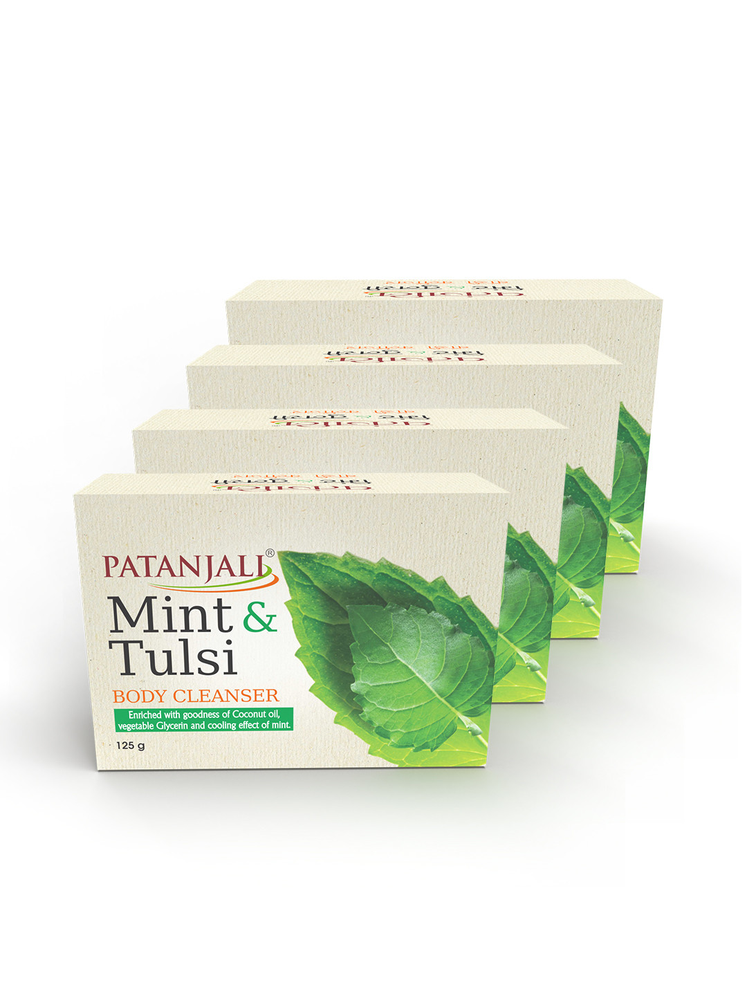 Patanjali Set of 4 Mint & Tulsi Body Cleanser Soap with Aloe Vera & Coconut Oil-125 g Each