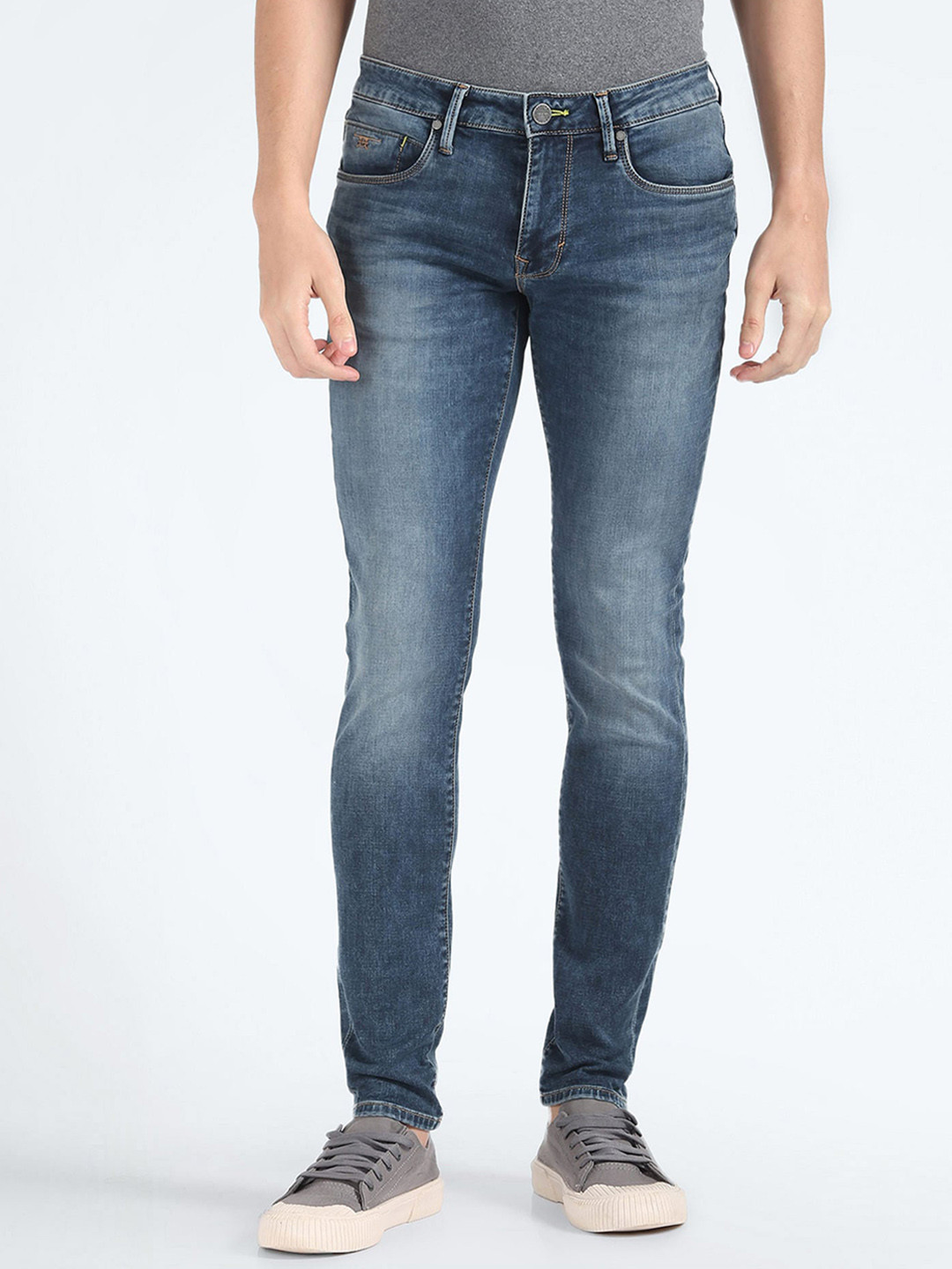 Flying Machine Men Clean Heavy Fade Look Skinny Fit Low-Rise Stretchable Jeans