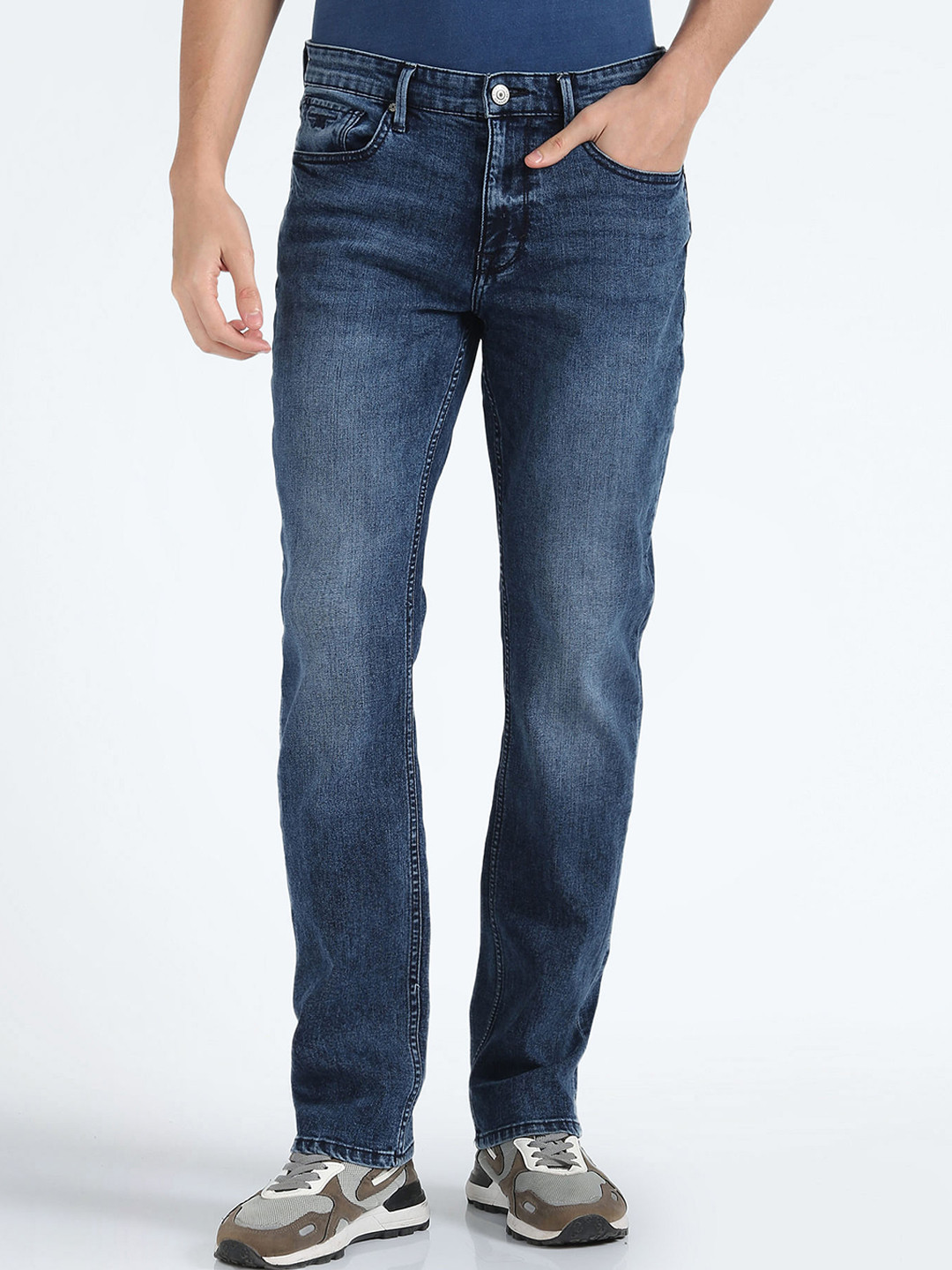 Flying Machine Men Straight Fit Stone Wash Heavy Fade Stretchable Jeans