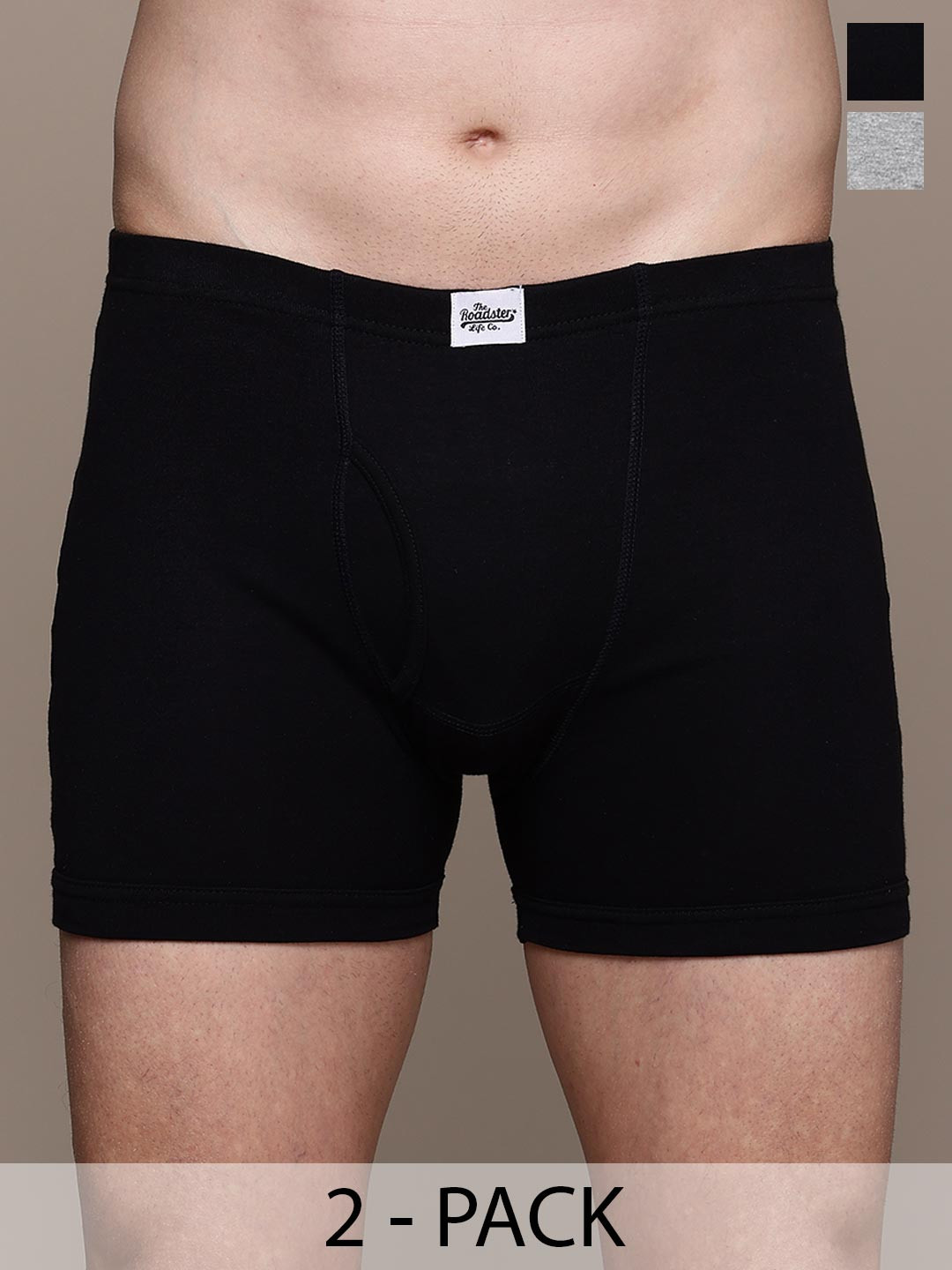 The Roadster Lifestyle Co. Black & Grey Pack of 2 Pure Cotton Trunks RTIE-1004-BK-GRY-1