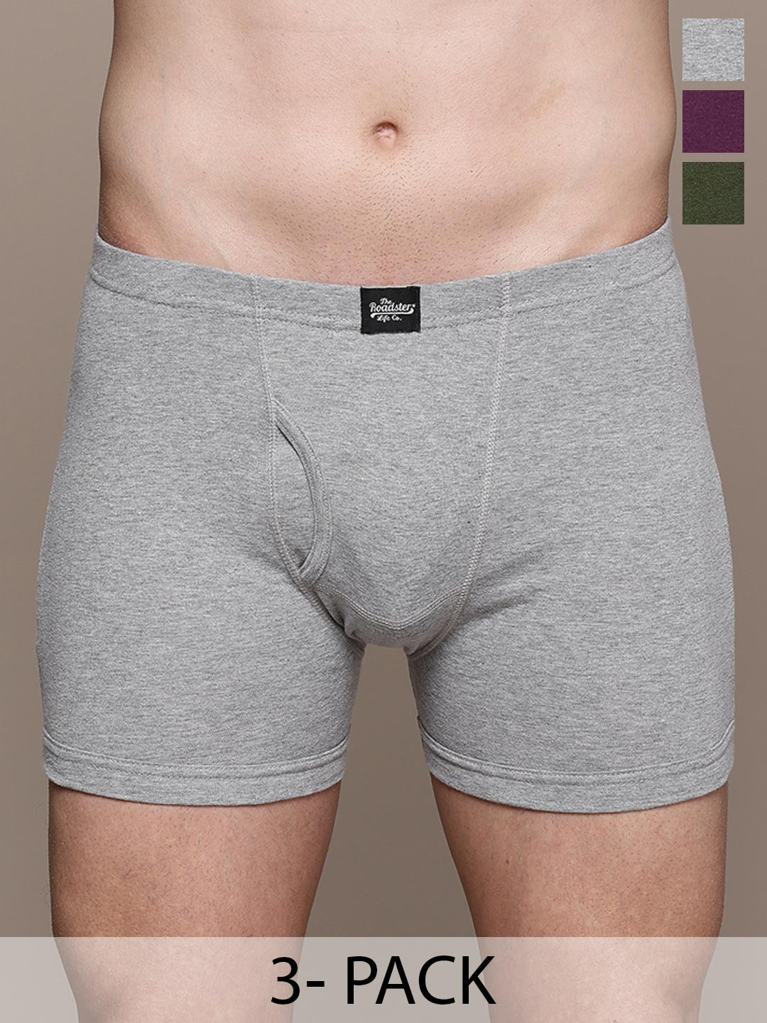 The Roadster Lifestyle Co. Green Pack Of 3 Pure Cotton Trunks RTIE-1004-GRN-GRY-WN-1