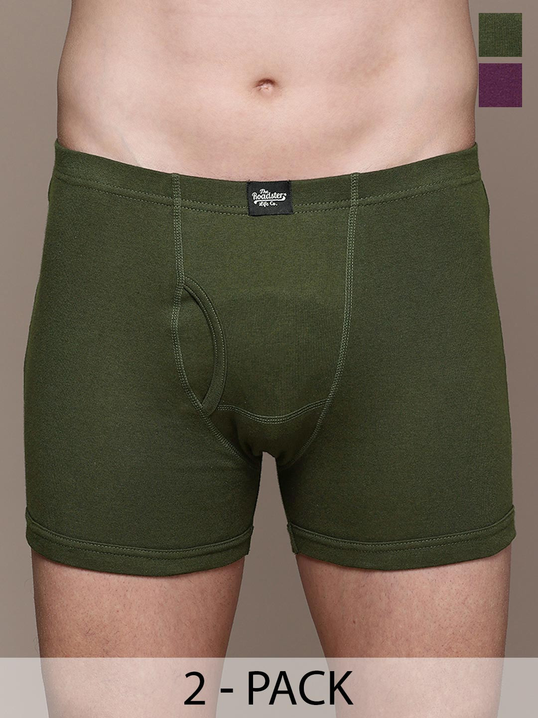 The Roadster Lifestyle Co. Green & Wine Pack of 2 Pure Cotton Trunks RTIE-1004-GRN-WN-1