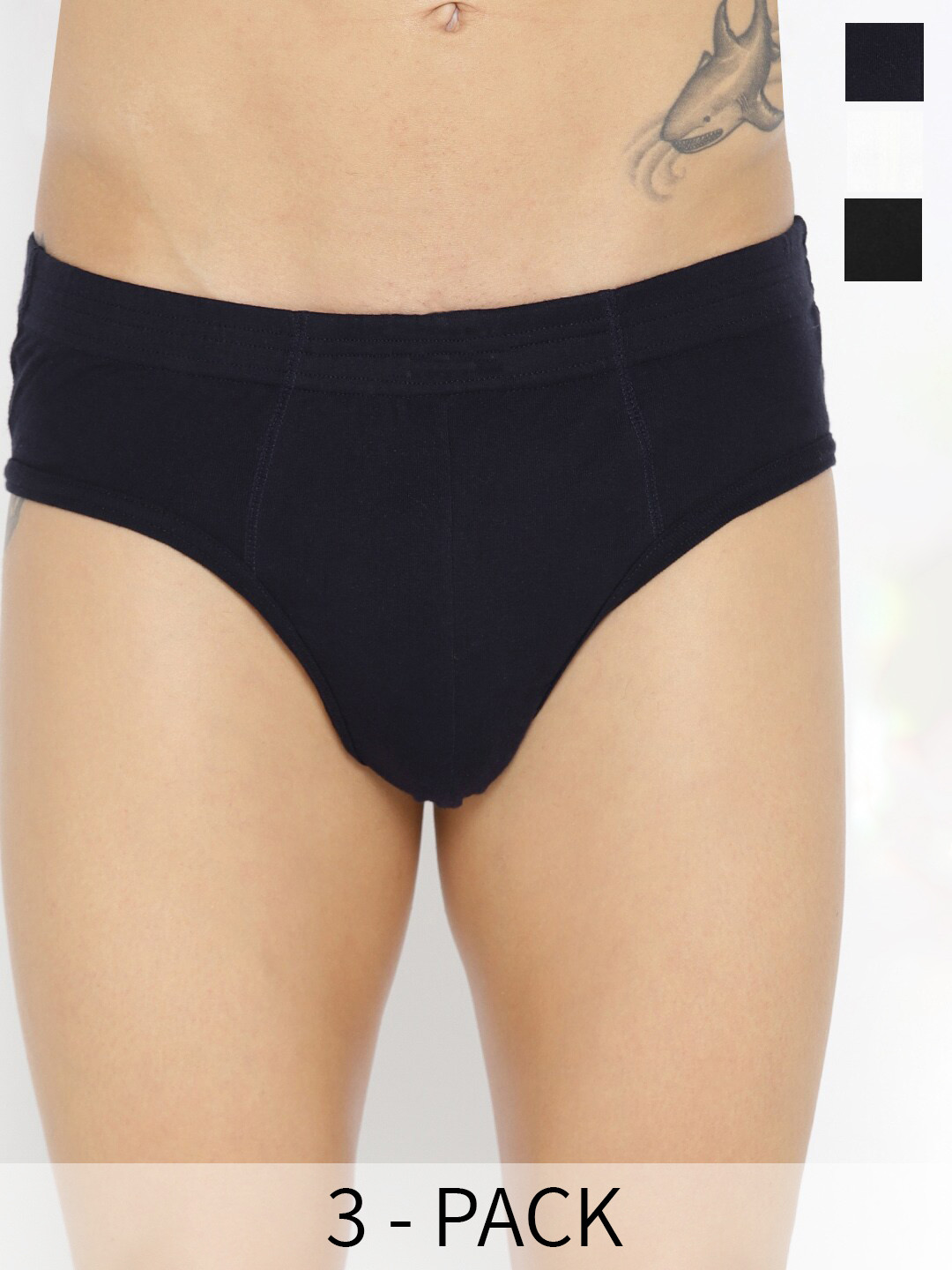 Roadster Pack Of 3 Pure Cotton Basic Briefs RBIE-1003-BK-WH-NB-1