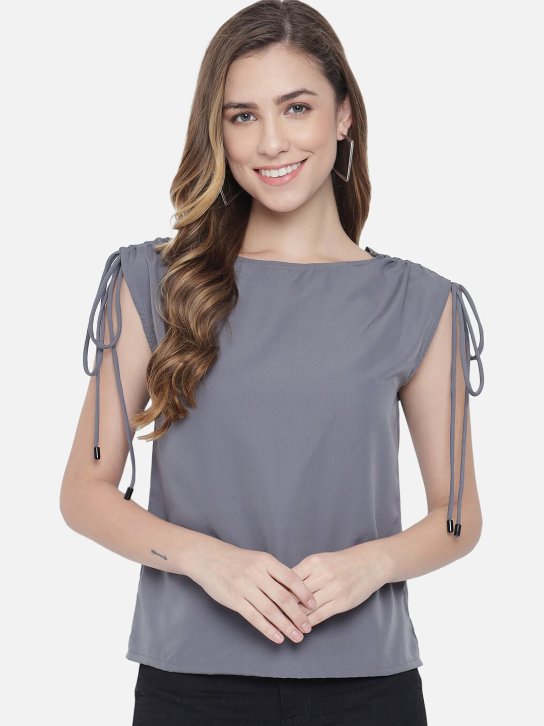 BAESD Boat Neck Lace-Up Regular Top