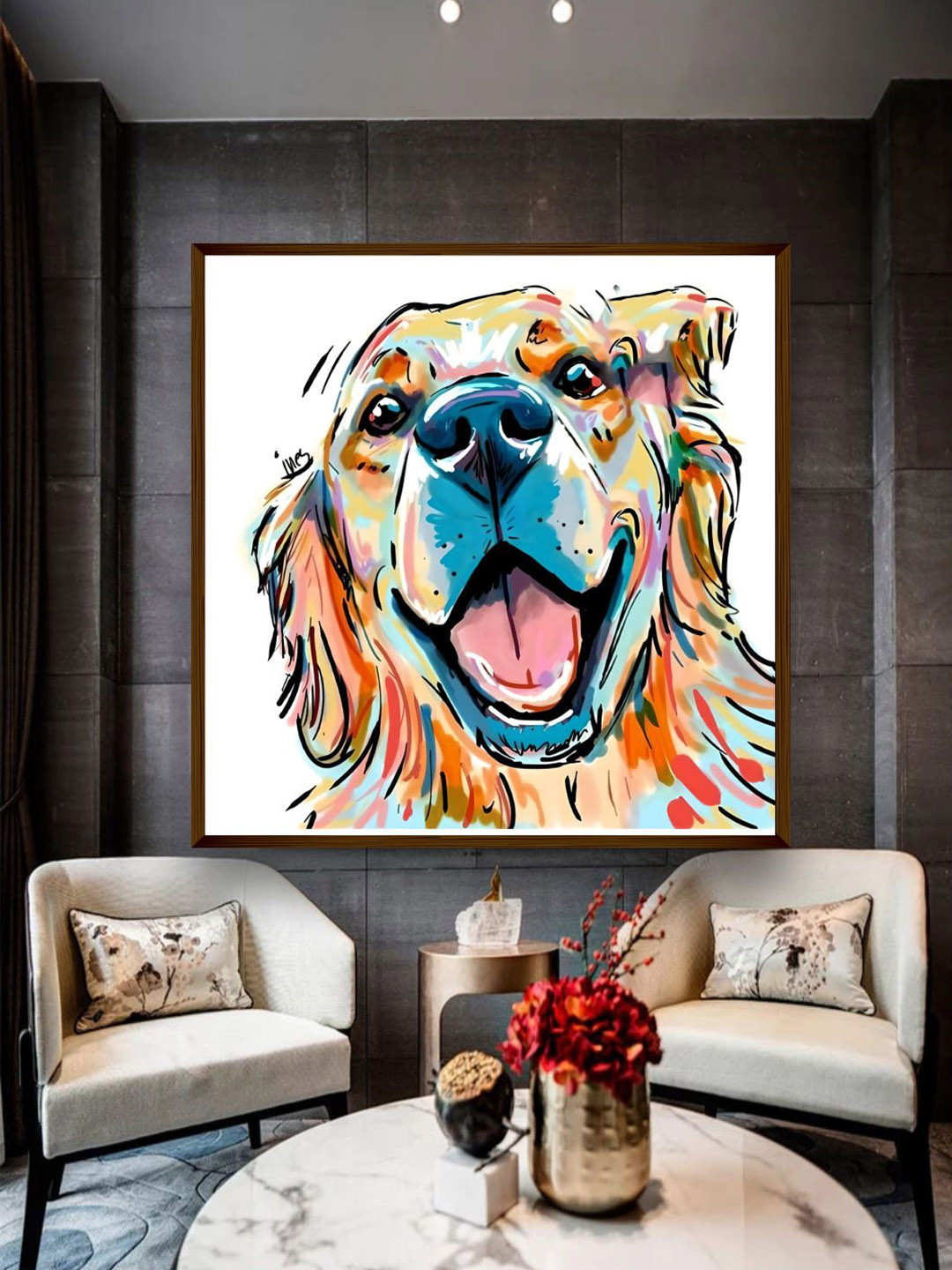 The Art House White & Blue Dog Face Wooden Wall Art