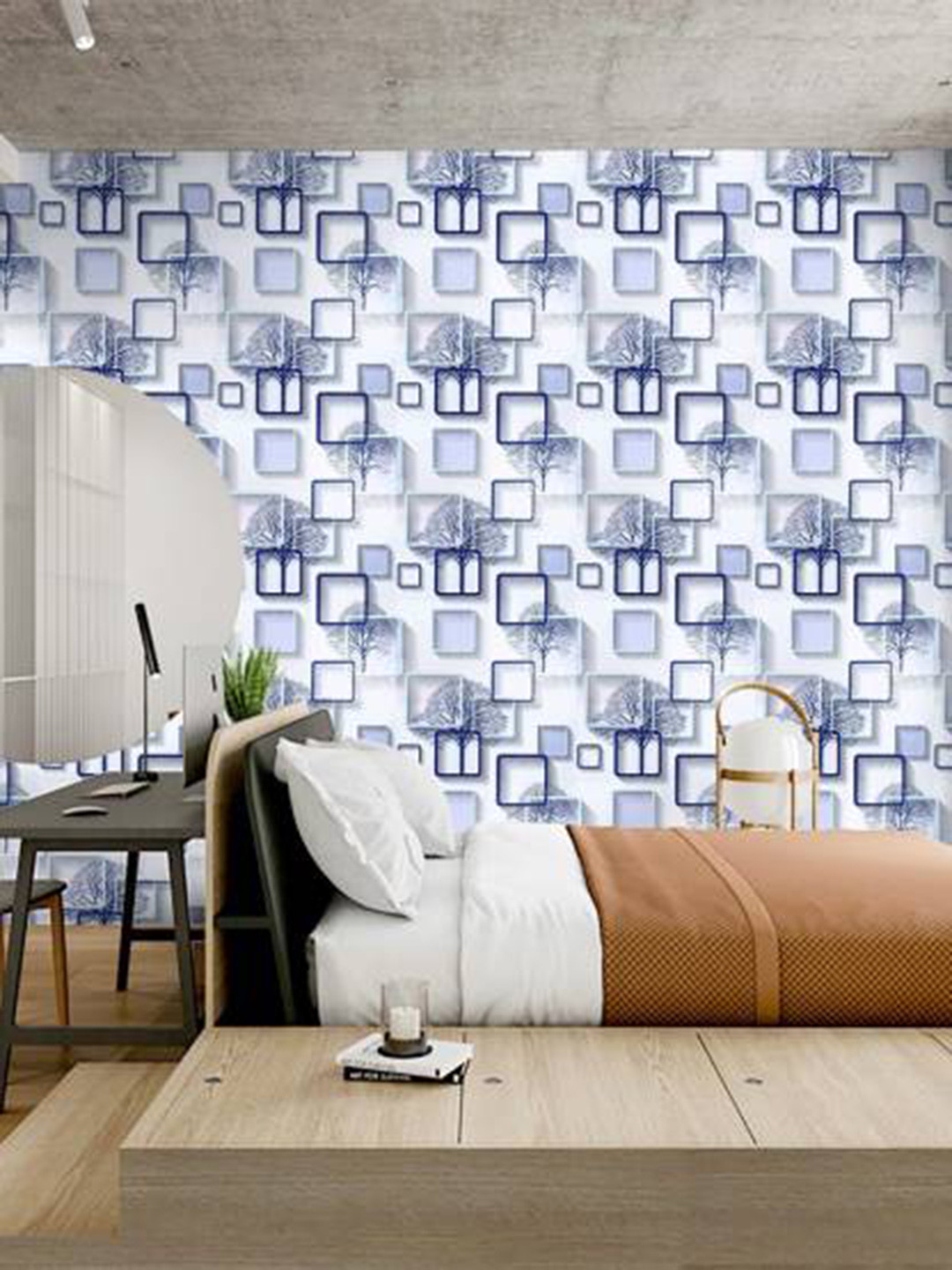 KAAF Blue & White Printed Waterproof Wallpaper