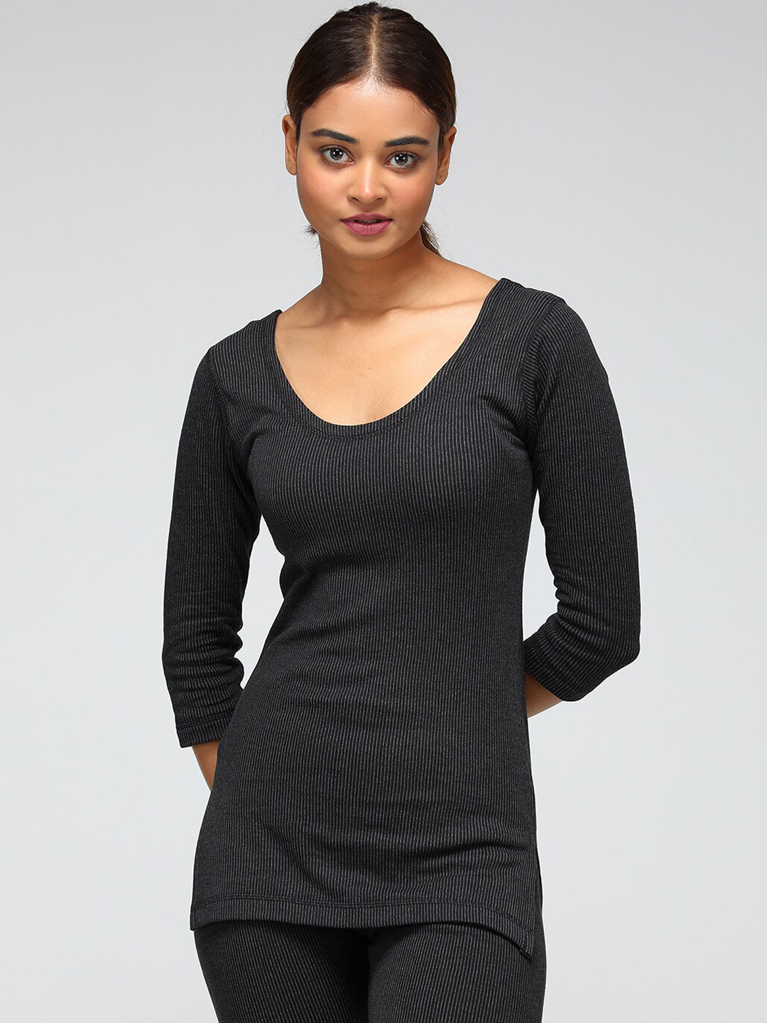 SPORTO Striped High Stretch Lightweight Thermal Top