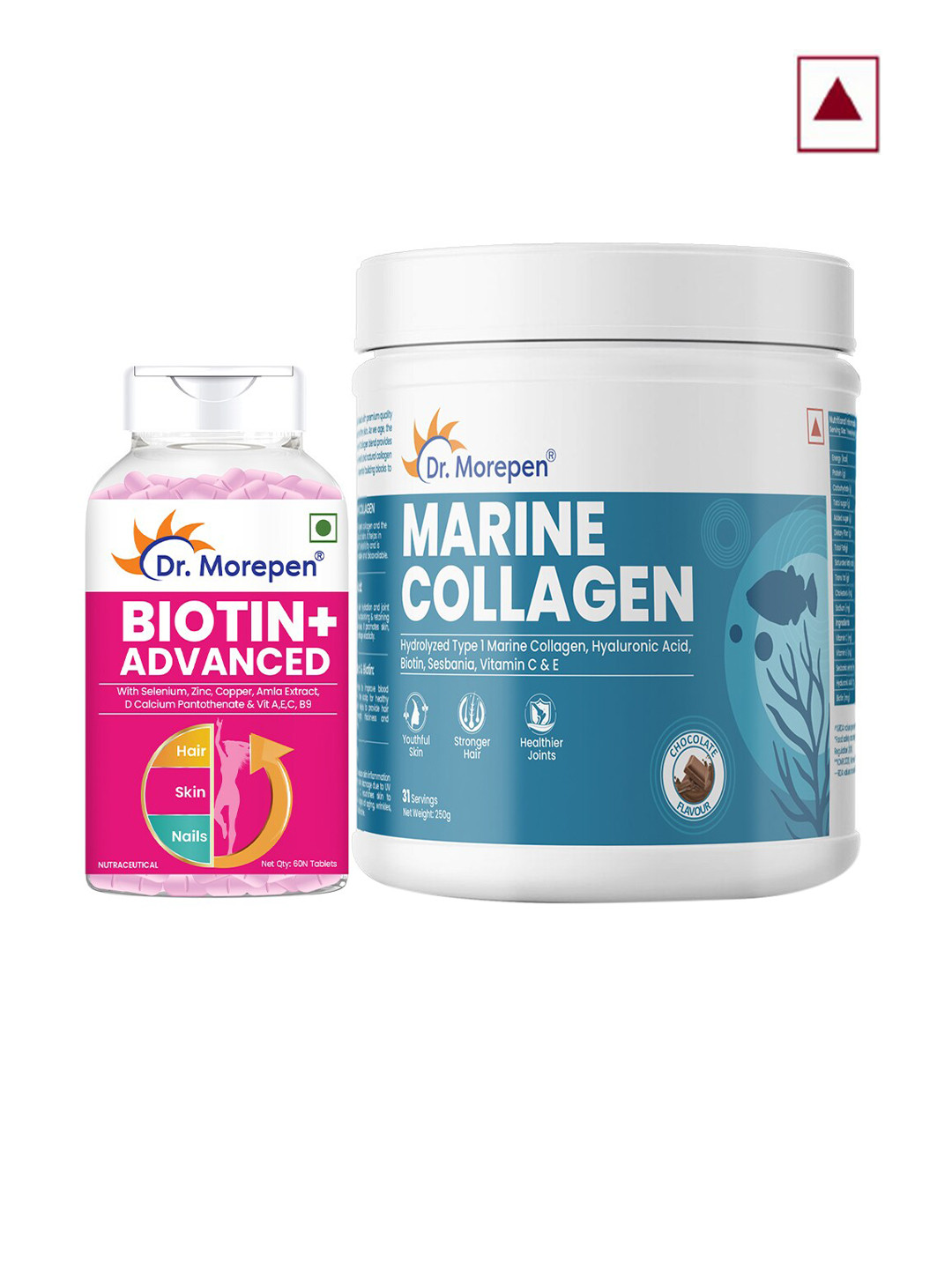 Dr. Morepen Set of 2 Biotin+ Advanced tablets & Marine Collagen Protein Powder - 250 g