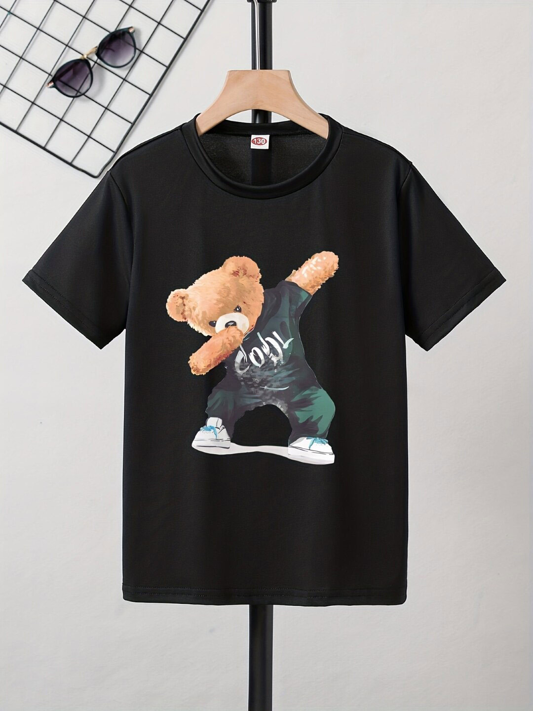 StyleCast Boys Black Teddy Bear Printed Short Sleeves T-shirt