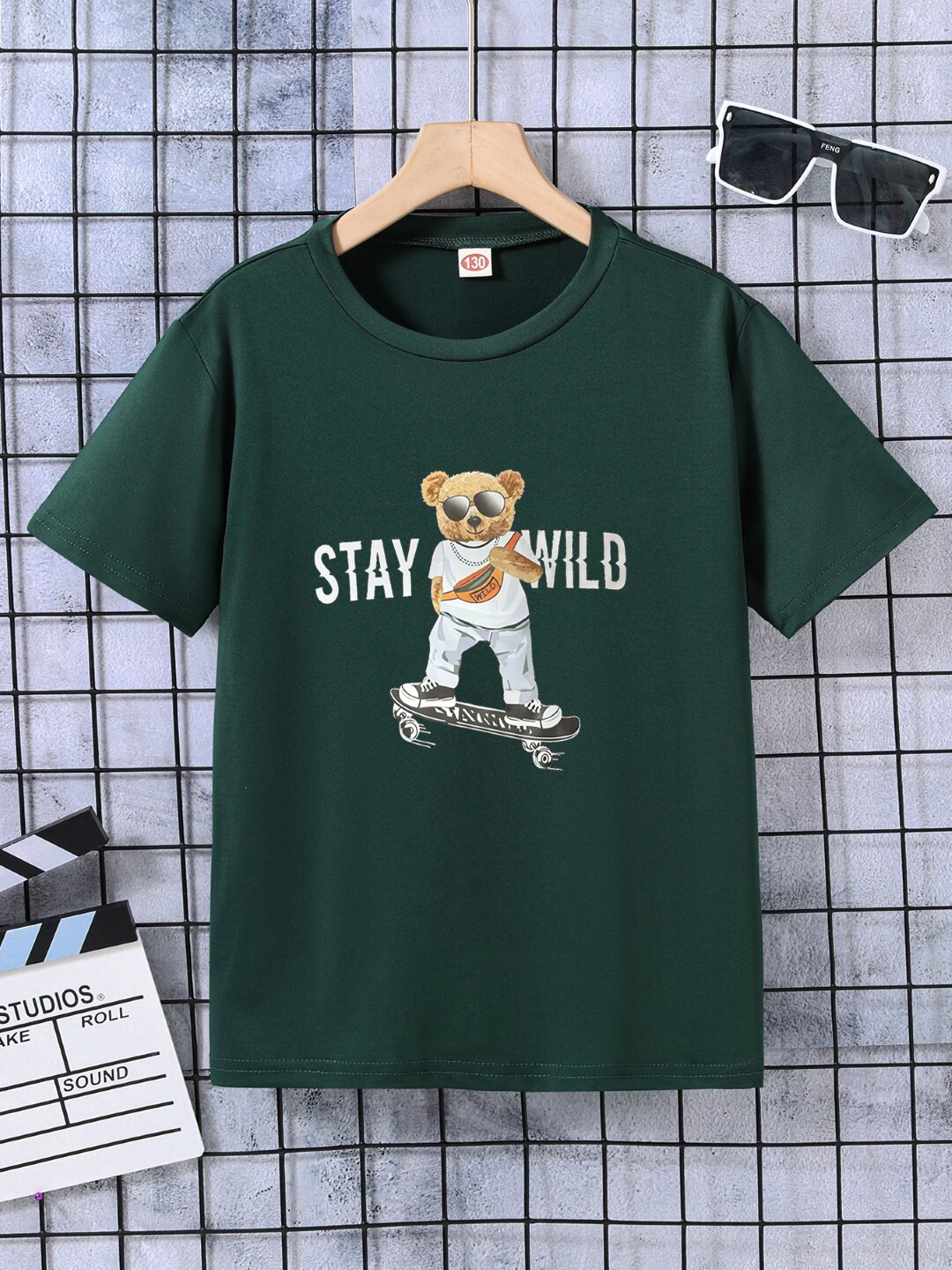 StyleCast Boys Green Teddy Bear Printed Short Sleeves T-shirt