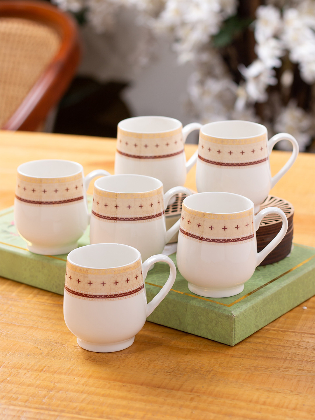 CLAY CRAFT Corsica White Ceramic Dishwasher Safe 6 Piece Mugs-200ml