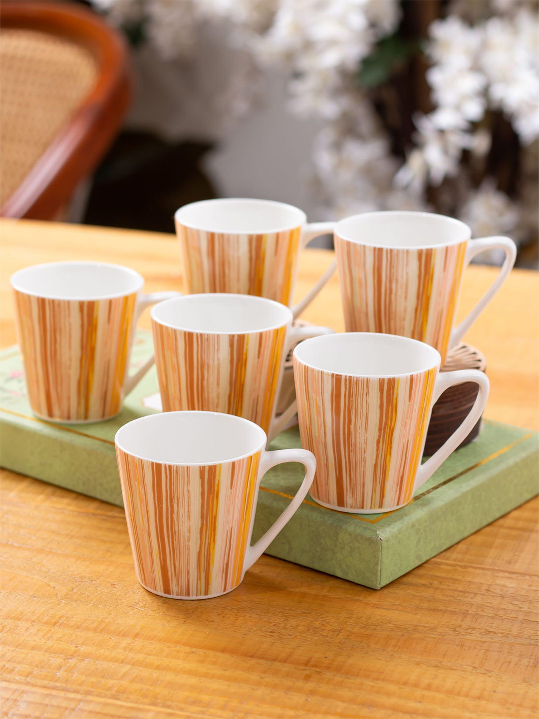 CLAY CRAFT Happy Birthday Sister White Abstract Ceramic Microwave Safe 6 Piece Mugs-200ml