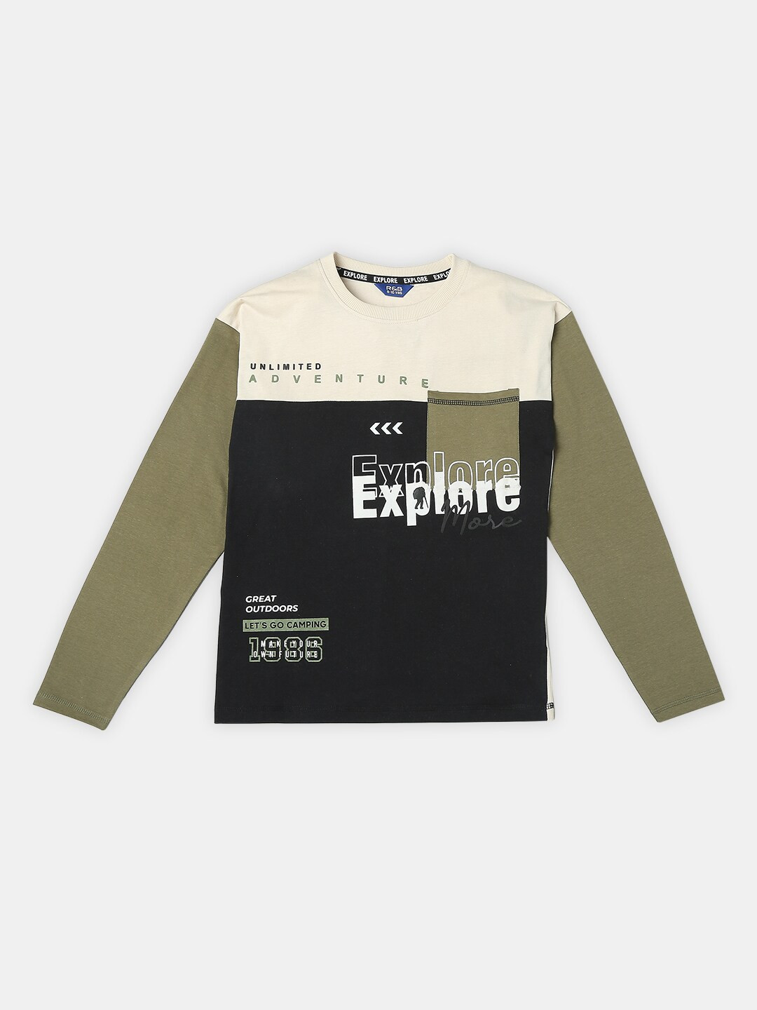 R&B Boys Colourblocked Long Sleeve Cotton Regular Fit T-shirt