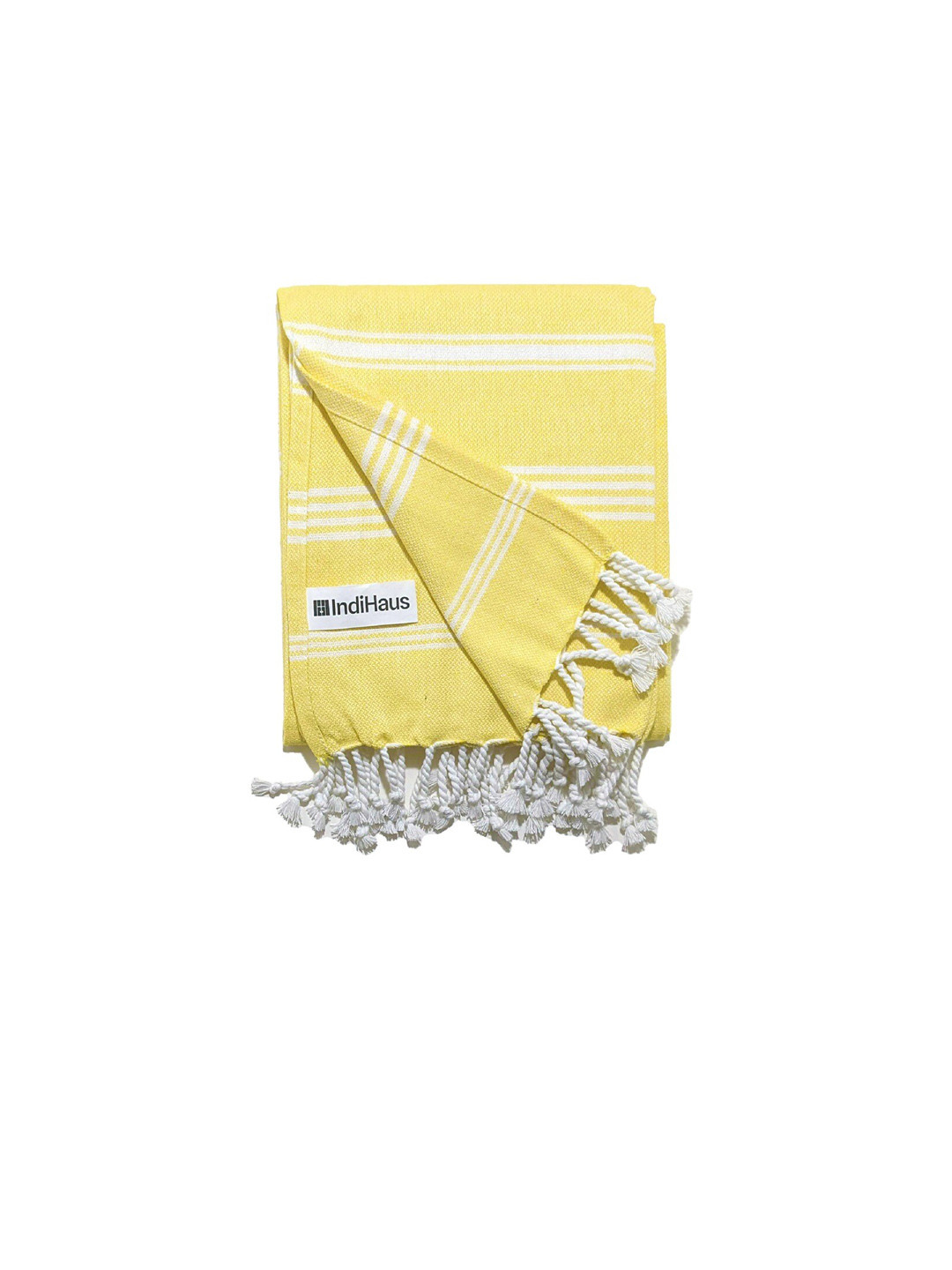 Indihaus Yellow & White Striped 250 GSM Bath Towel