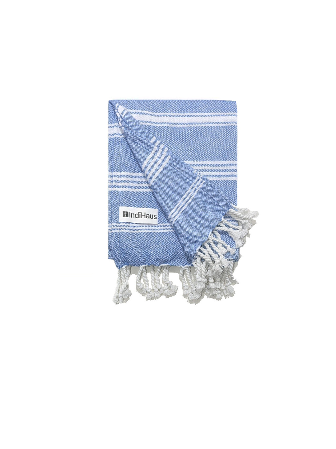 Indihaus Blue & White Striped Cotton 250 GSM Bath Towel