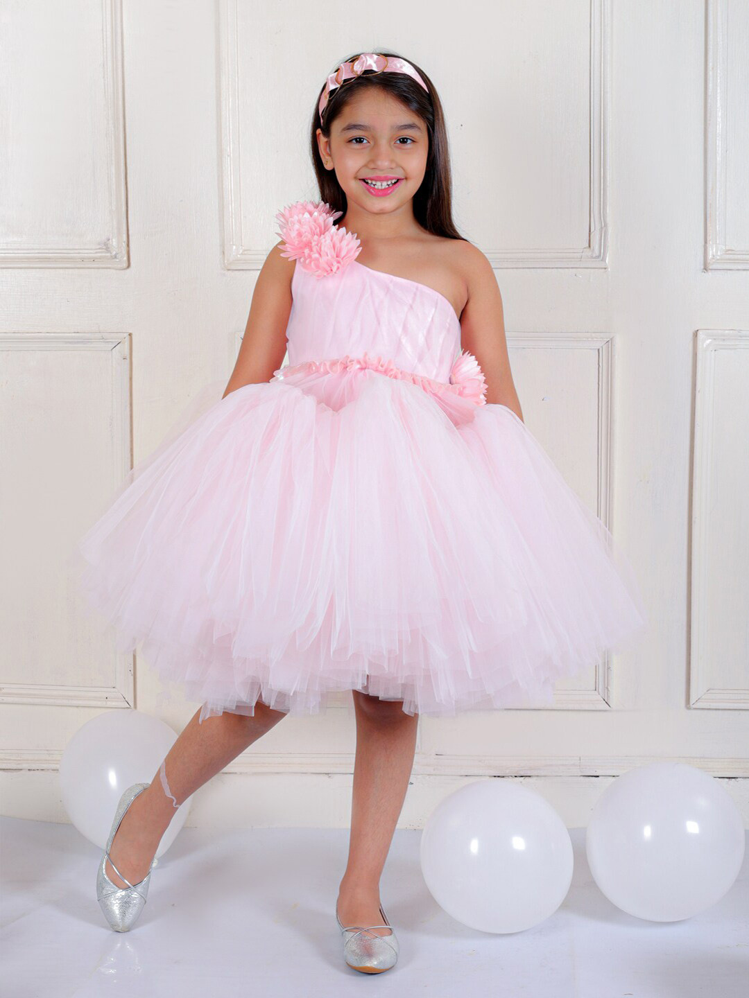 Ka-mee Girls One Shoulder Corsage Net Fit & Flare Dress