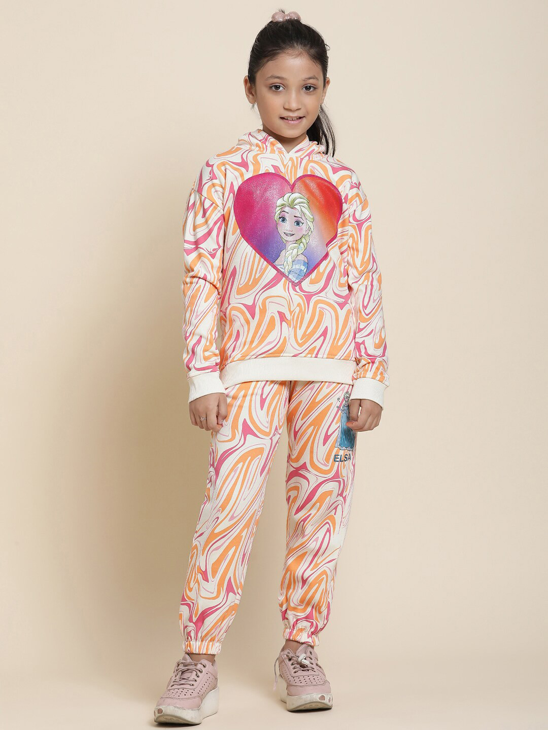 Kids Ville Elsa Abstract Printed Sweatshirt With Joggers