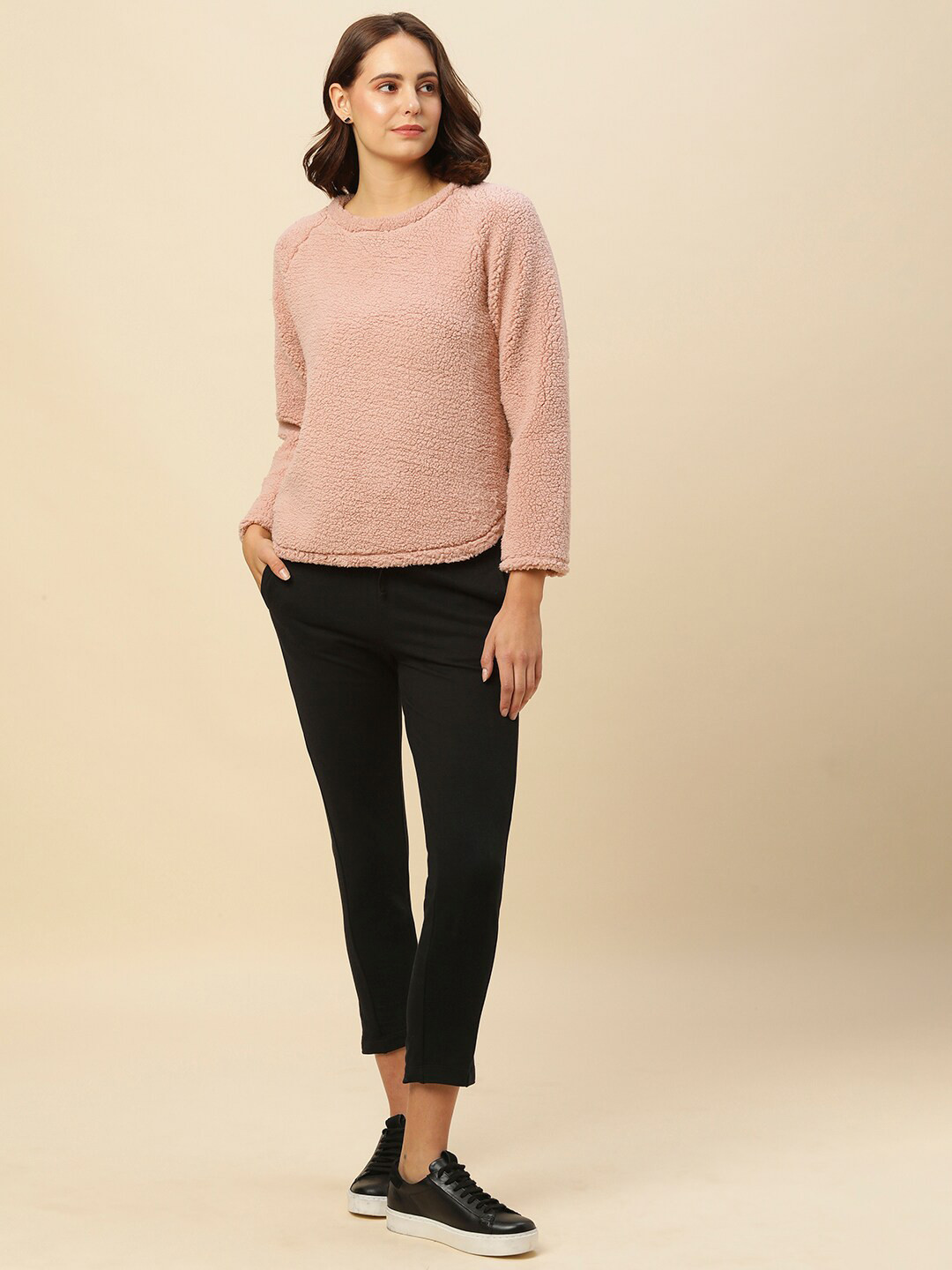 Chemistry Round Neck Self Design Sweatshirt & Trousers