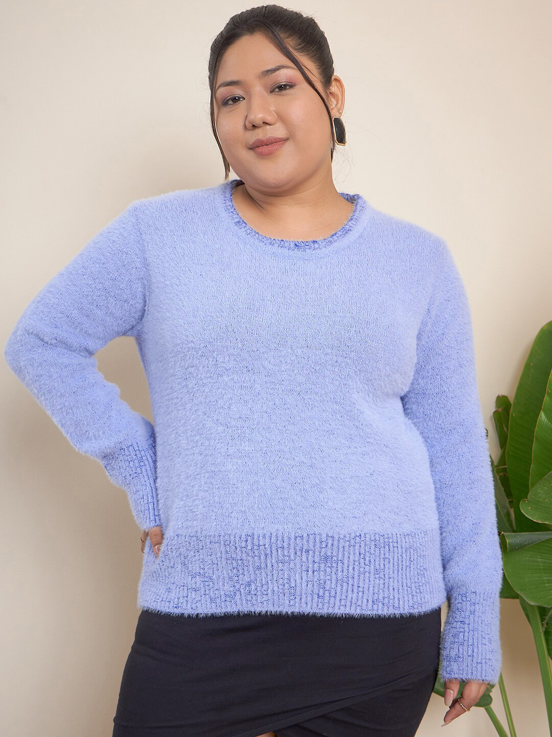 CURVY STREET Plus Size Pure Acrylic Fuzzy Pullover
