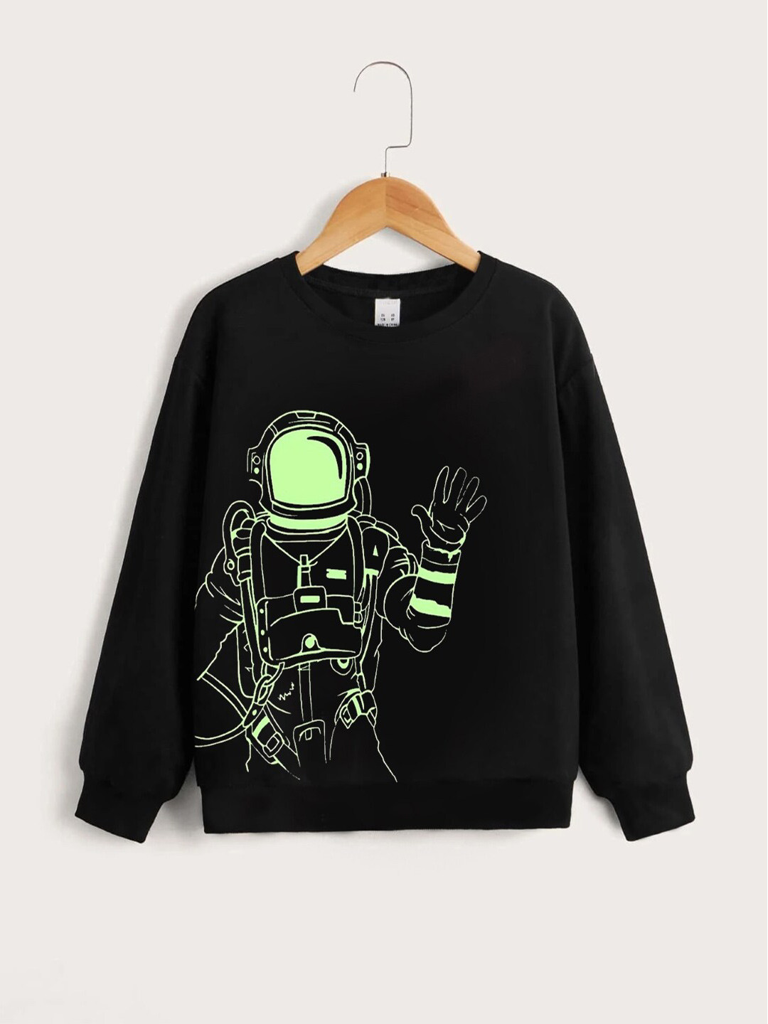 StyleCast Boys Black Graphic Printed Ribbed Pullover Sweatshirt