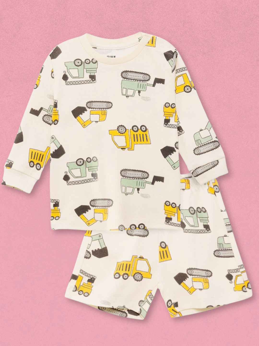 Nap Chief Unisex Kids Truck Printed Pure Cotton T-Shirt with Shorts