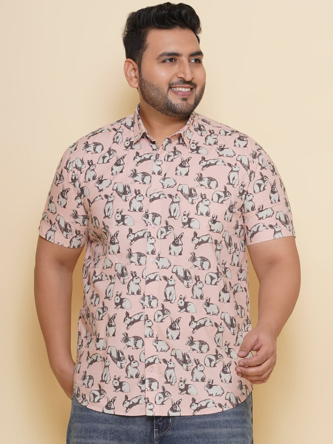 John Pride Plus Size Conversational Printed Pure Cotton Casual Shirt