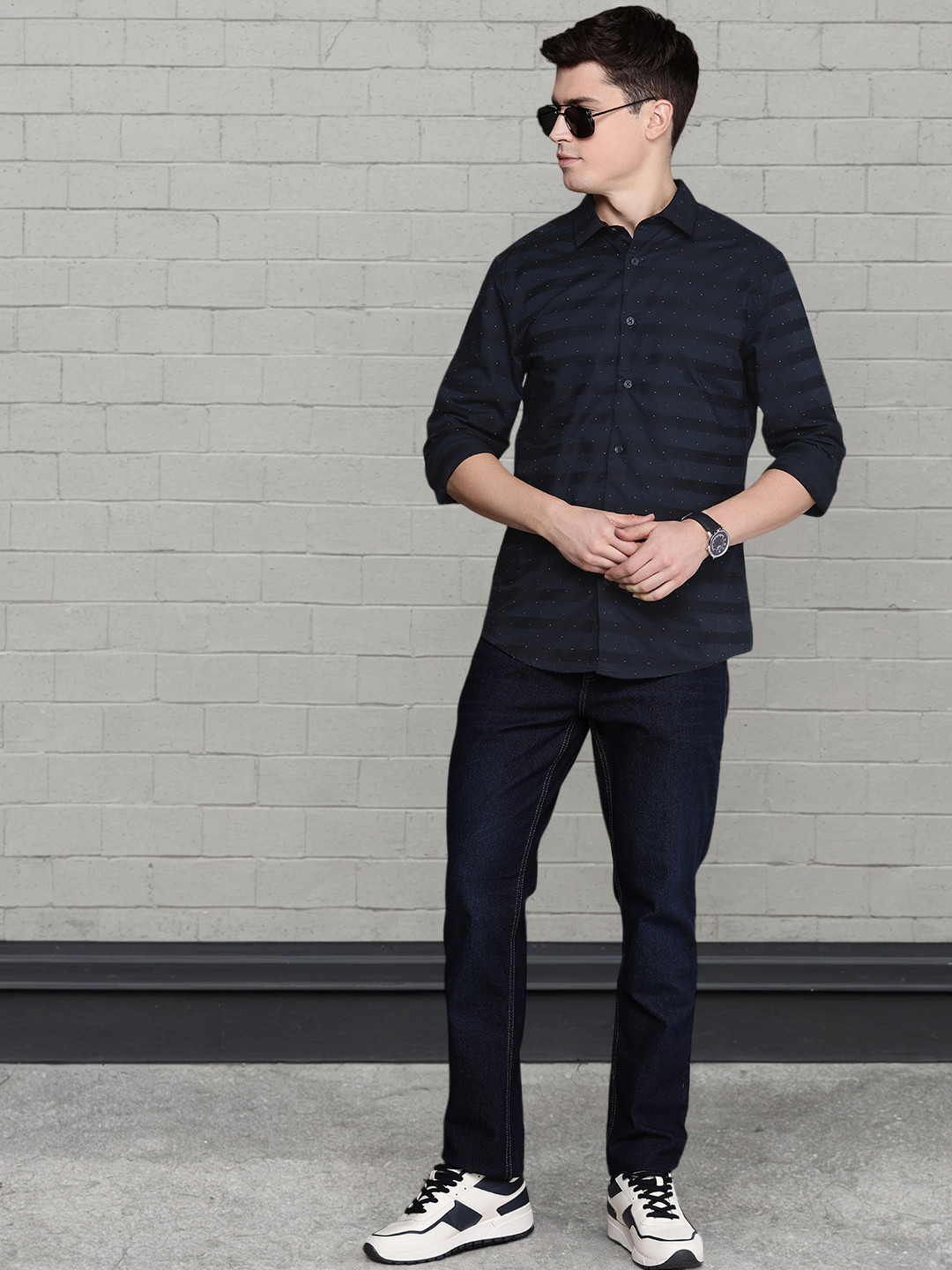 French Connection Slim Fit Horizontal Striped Pure Cotton Casual Shirt