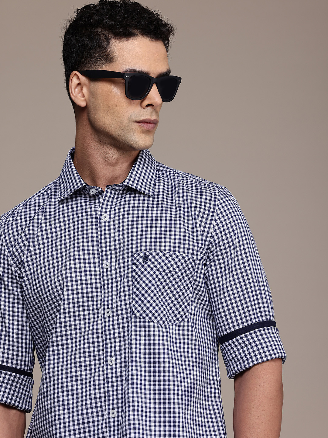 French Connection Pure Cotton Slim Fit Gingham Checks Opaque Casual Shirt