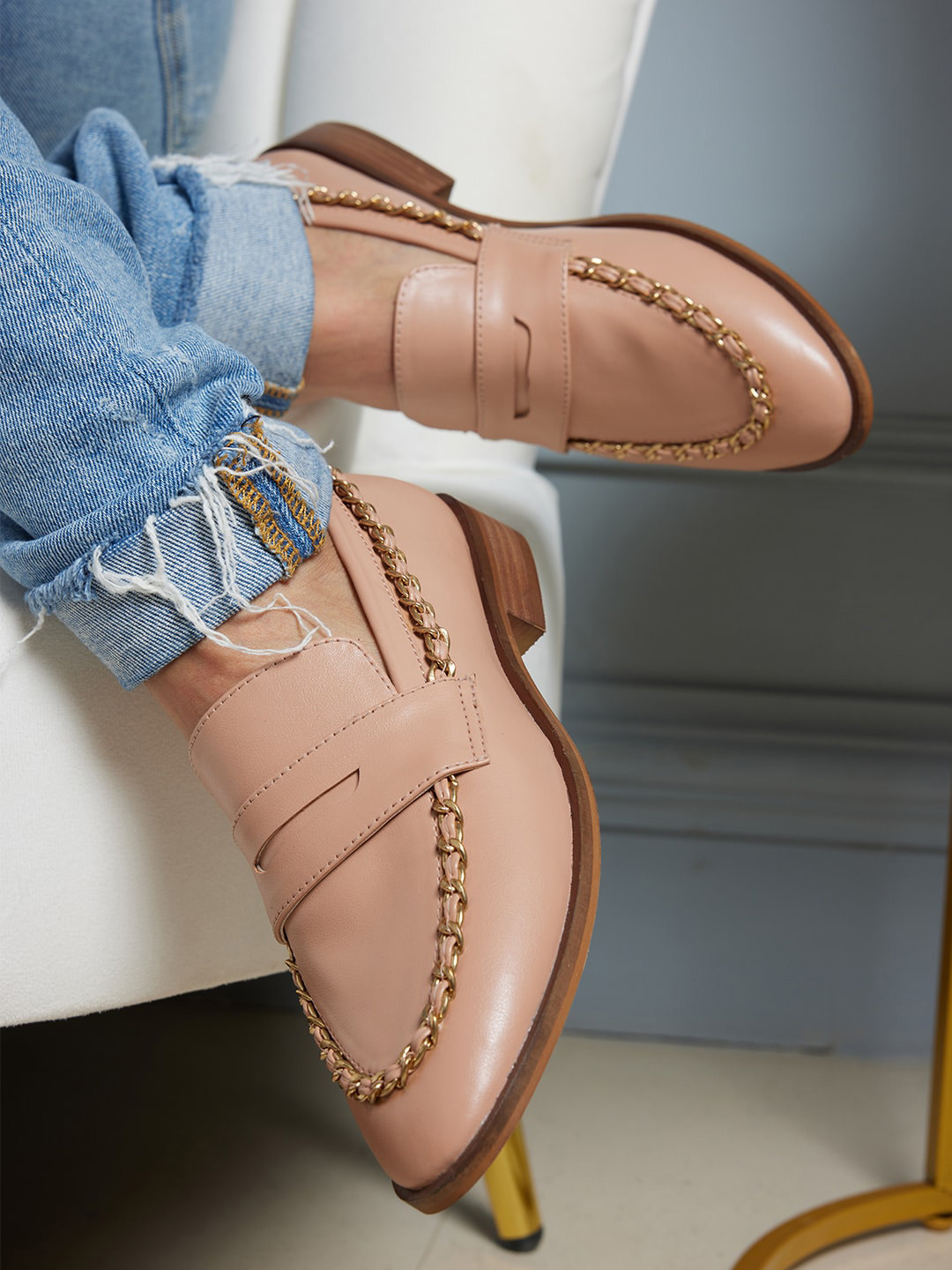 CAI Women Chain Embellished Slip-on Penny Loafers